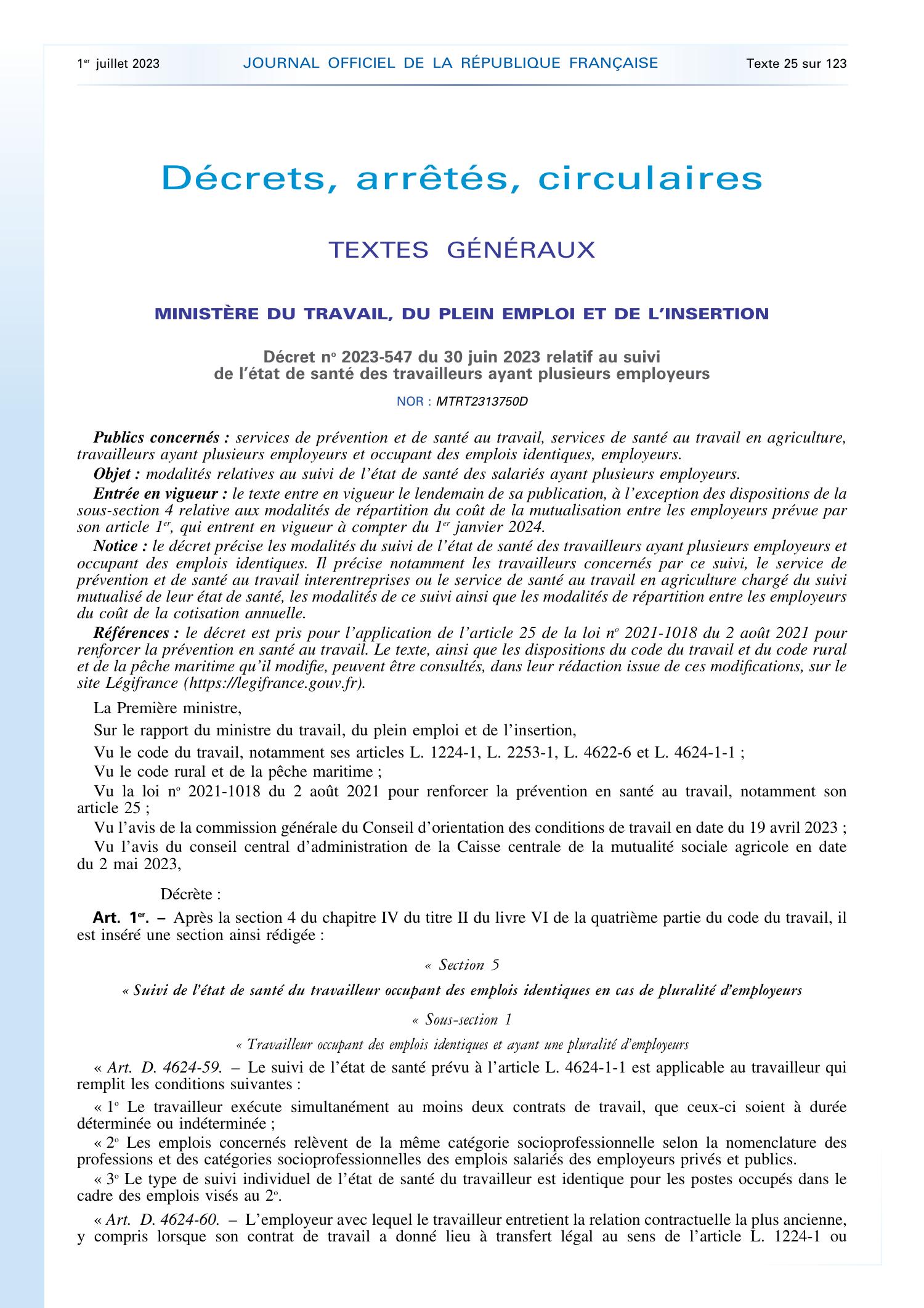 Décret N°2023-547 Du 30 Juin 2023 – Suivi De L’état De Santé Des ...