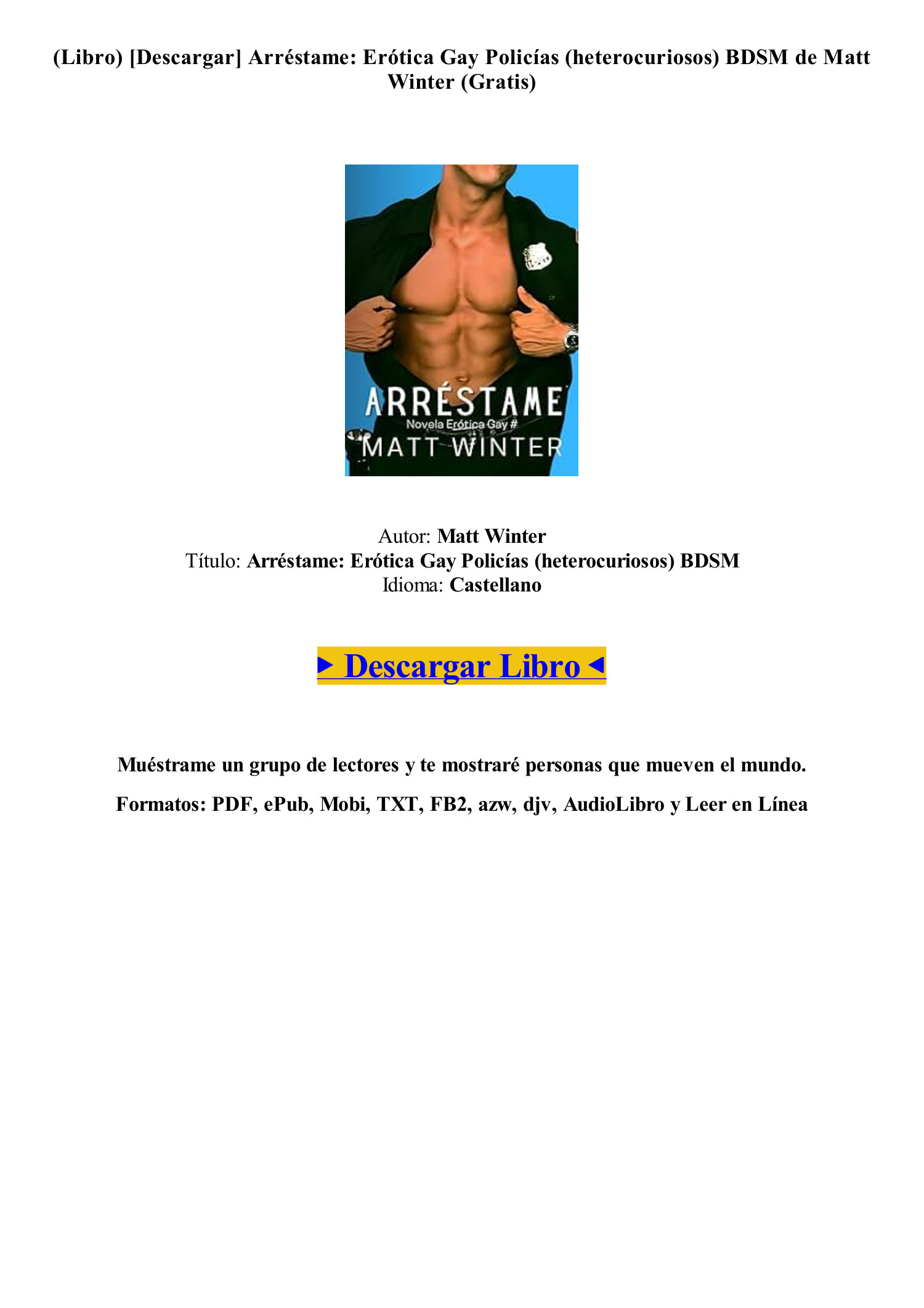 PDF FB2] Gratis Arréstame Erótica Gay Policías (heterocuriosos) BDSM de  Matt Winter [pdf].pdf | DocDroid