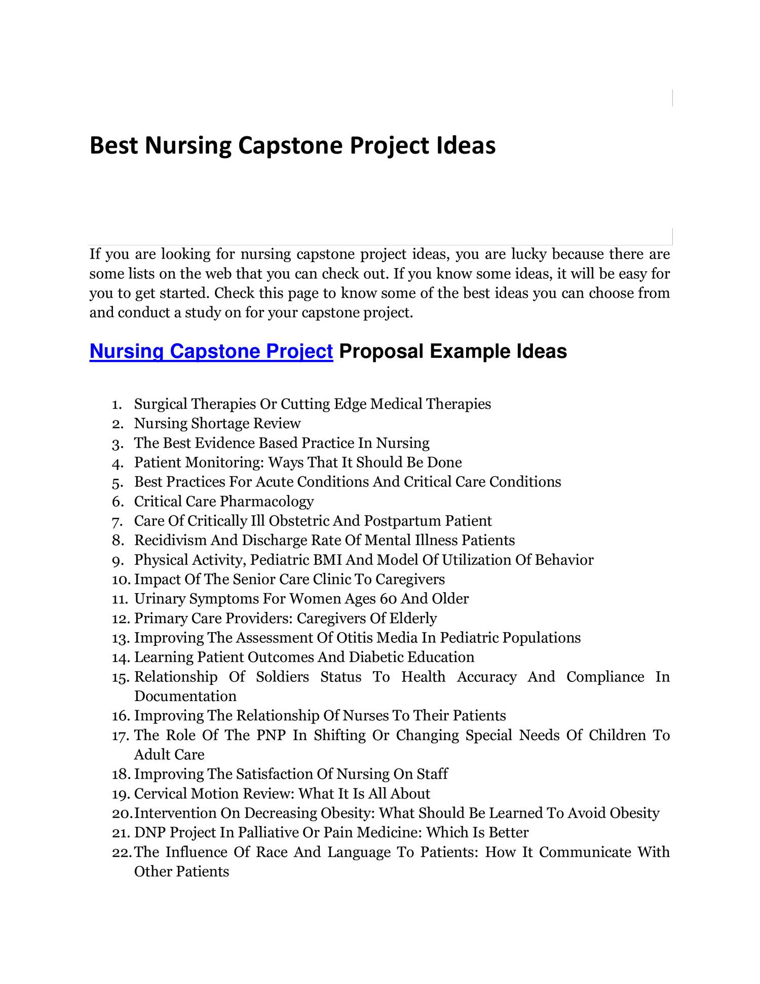 capstone project nursing sample