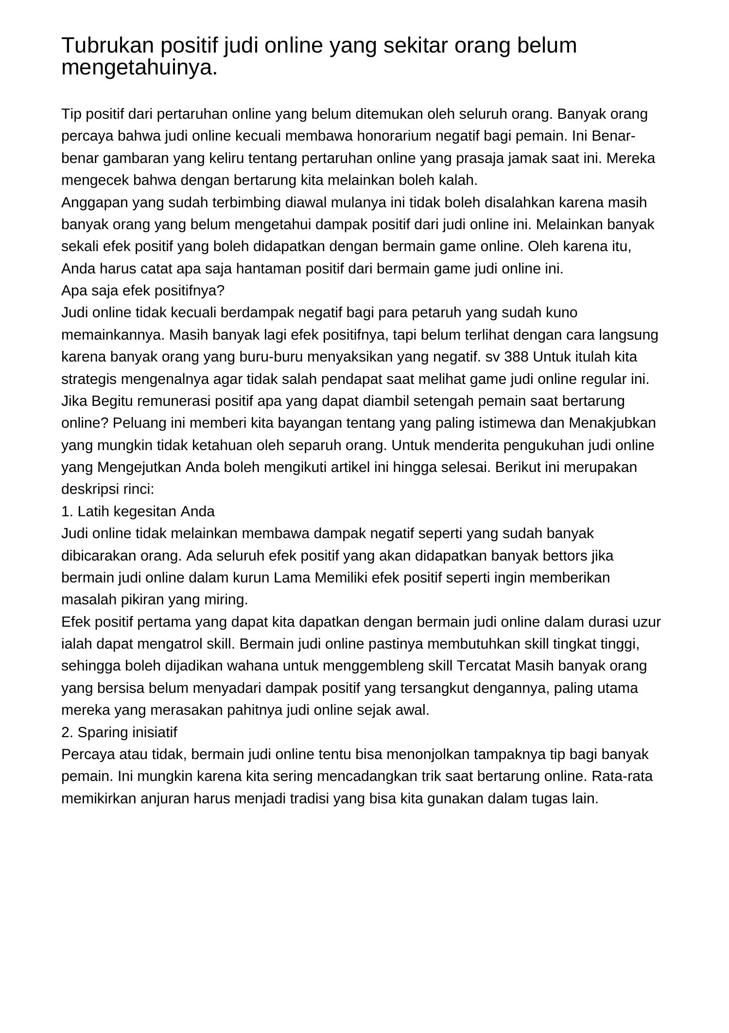 Dampak Positif Judi Online Yang Separo Orang Belum Mengetahuinyajgxzk Pdf Pdf Docdroid