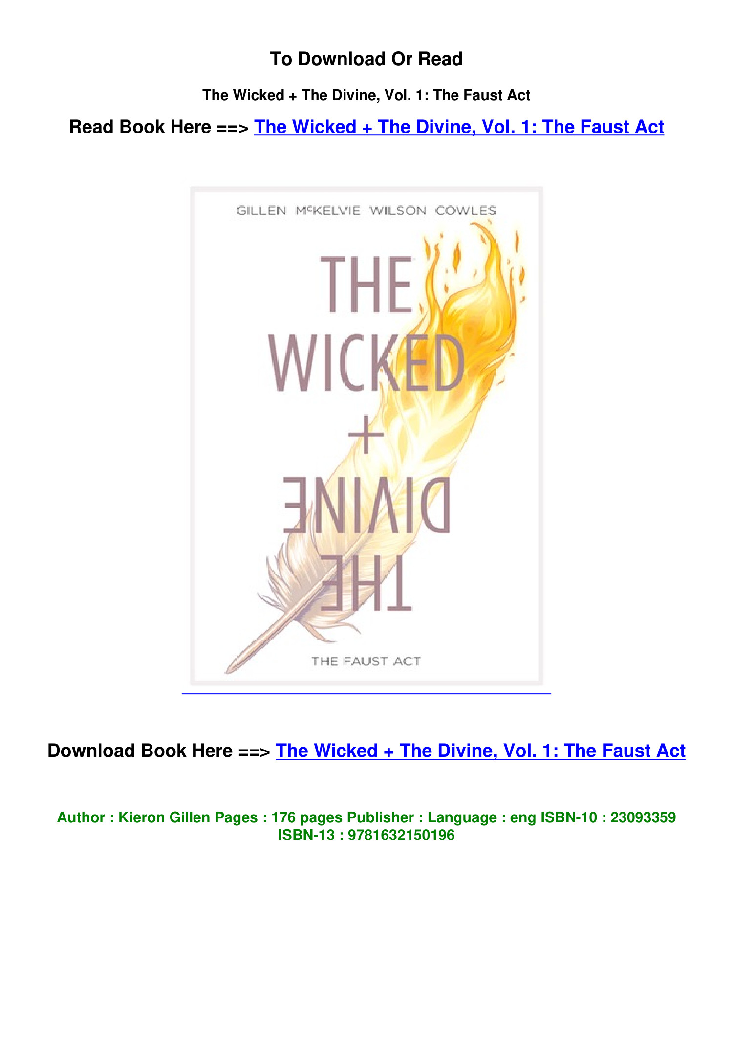 EPUB Download The Wicked The Divine Vol 1 The Faust Act By Kieron.