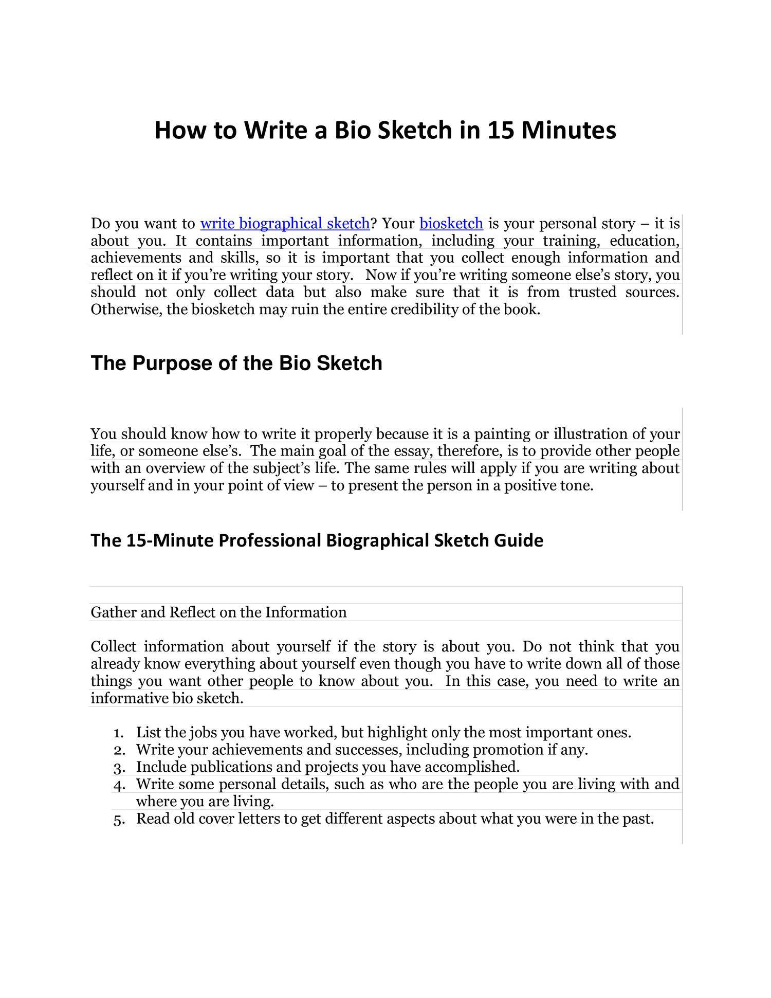 Biographical sketch lesson plan