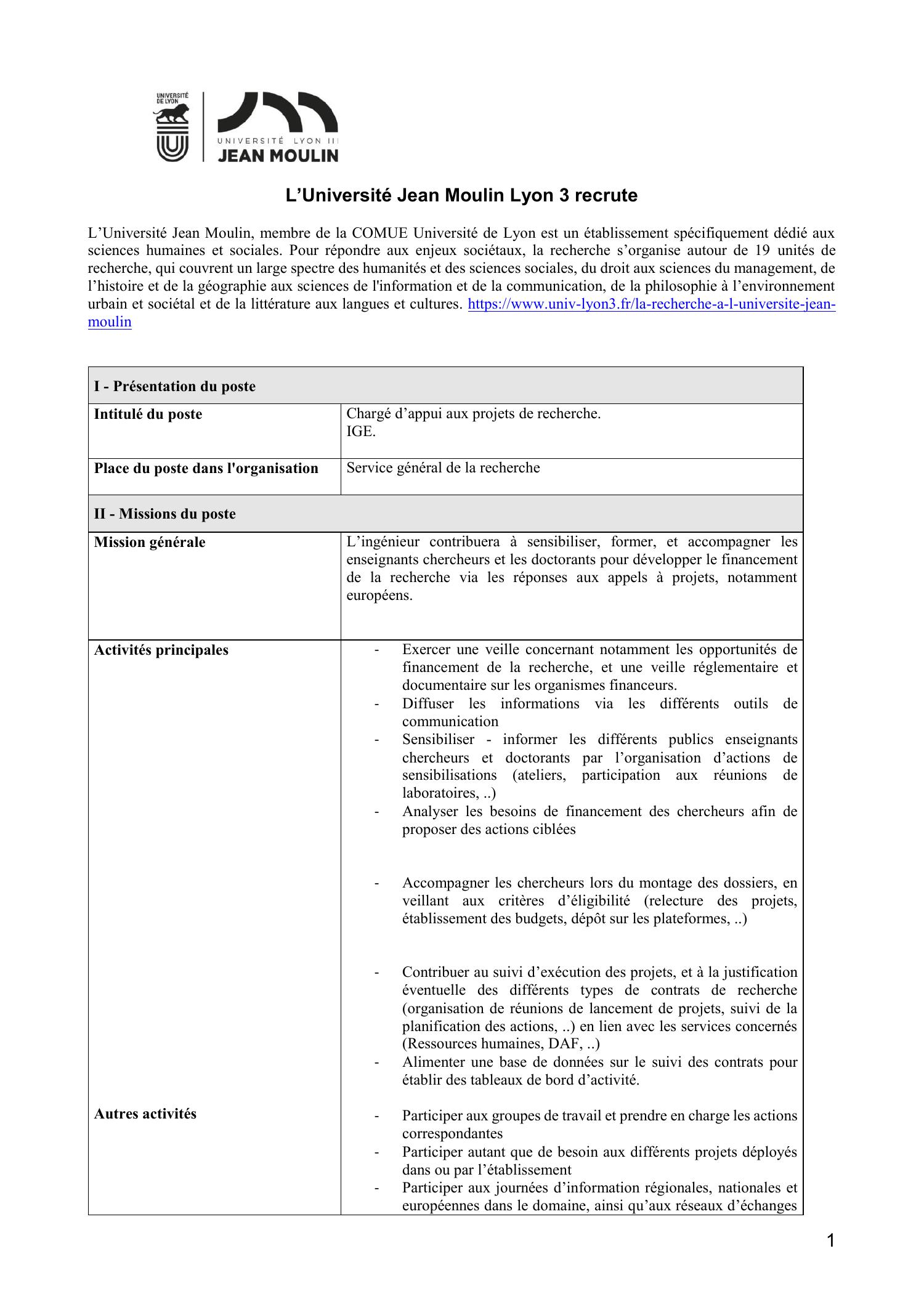 Fiche De Poste Ige Charg D Appui Contrats Recherche Pdf Docdroid