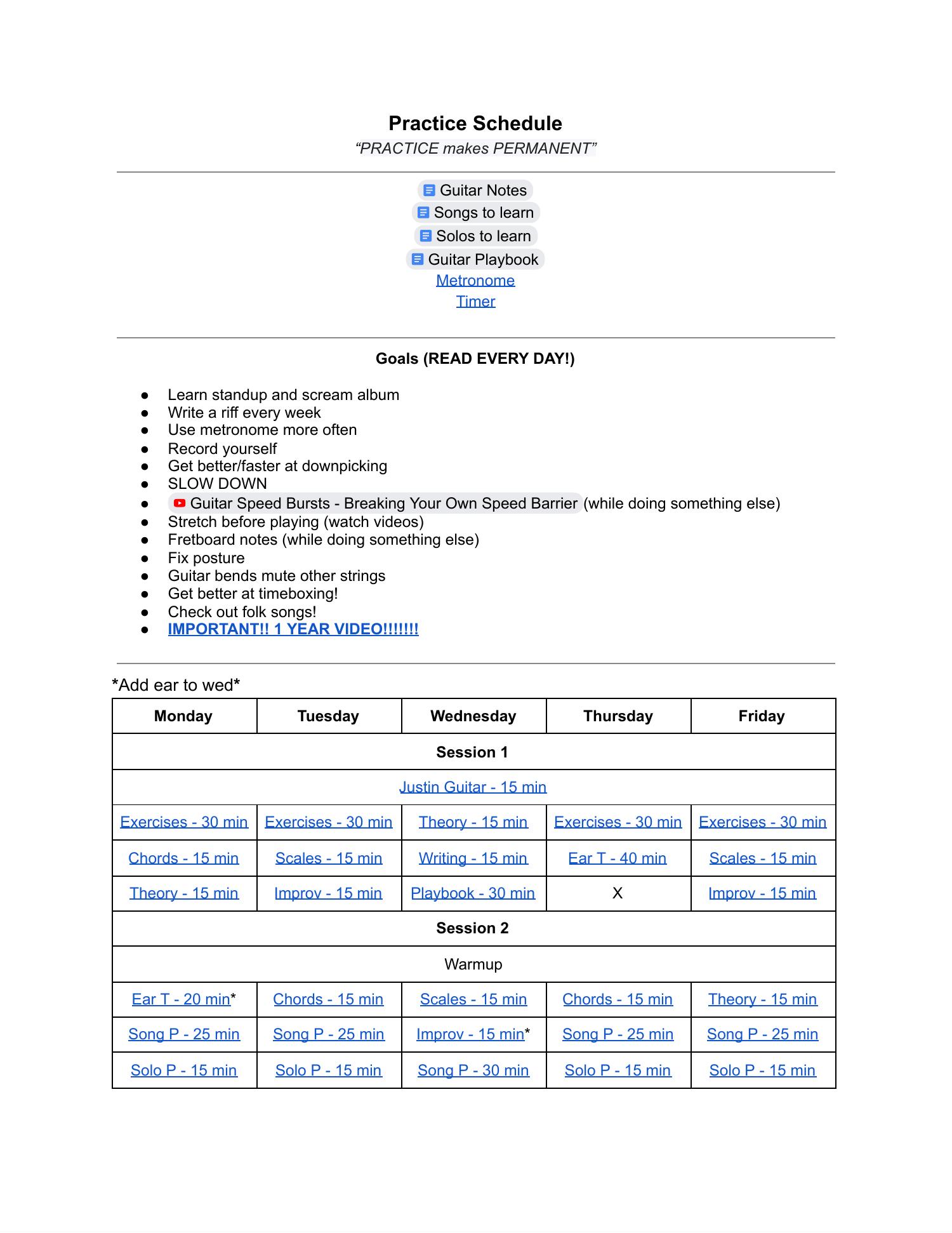 extended daily guitar practice schedule pdf