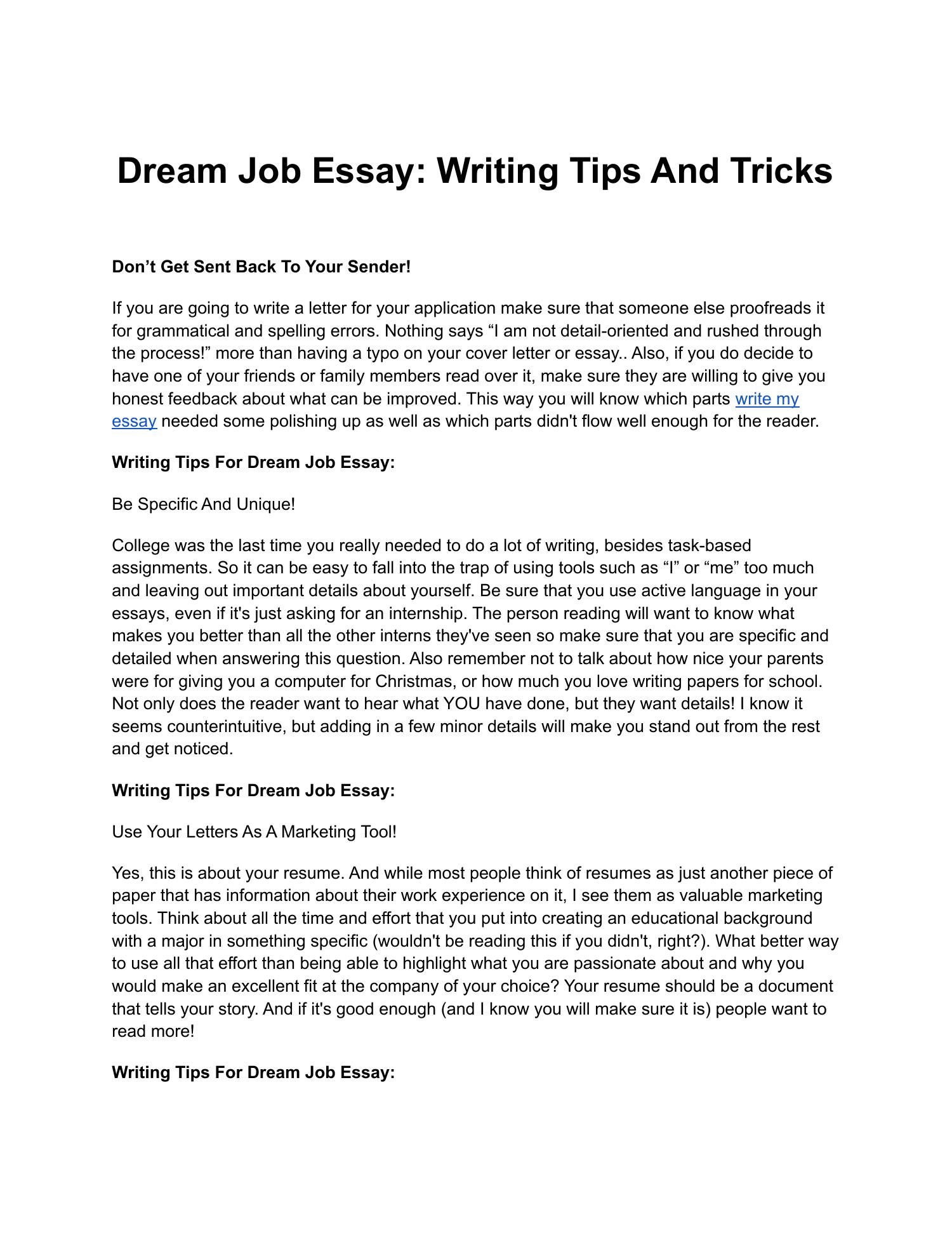 persuasive essay about dream job