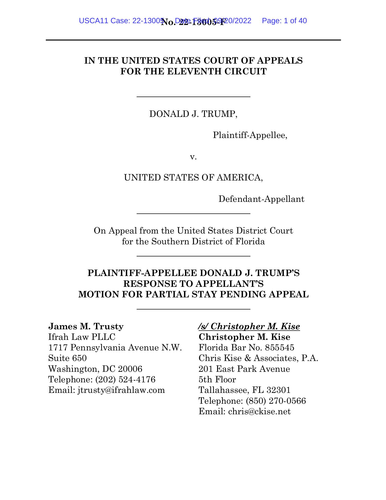 Trump Response to DOJ Motion to 11th Circuit for Partial Stay.pdf ...