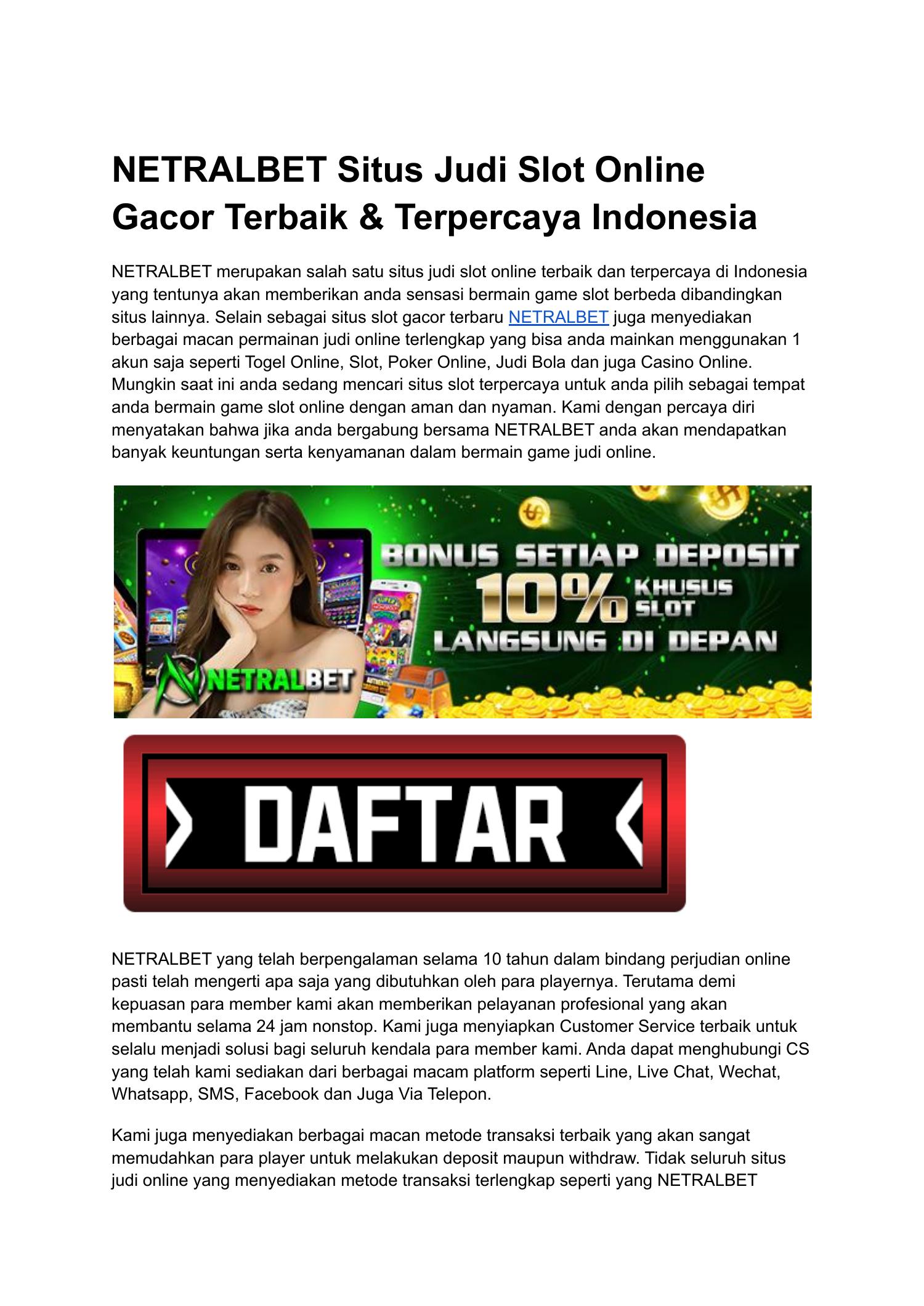 NETRALBET Situs Judi Slot Online Gacor Terbaik & Terpercaya Indonesia