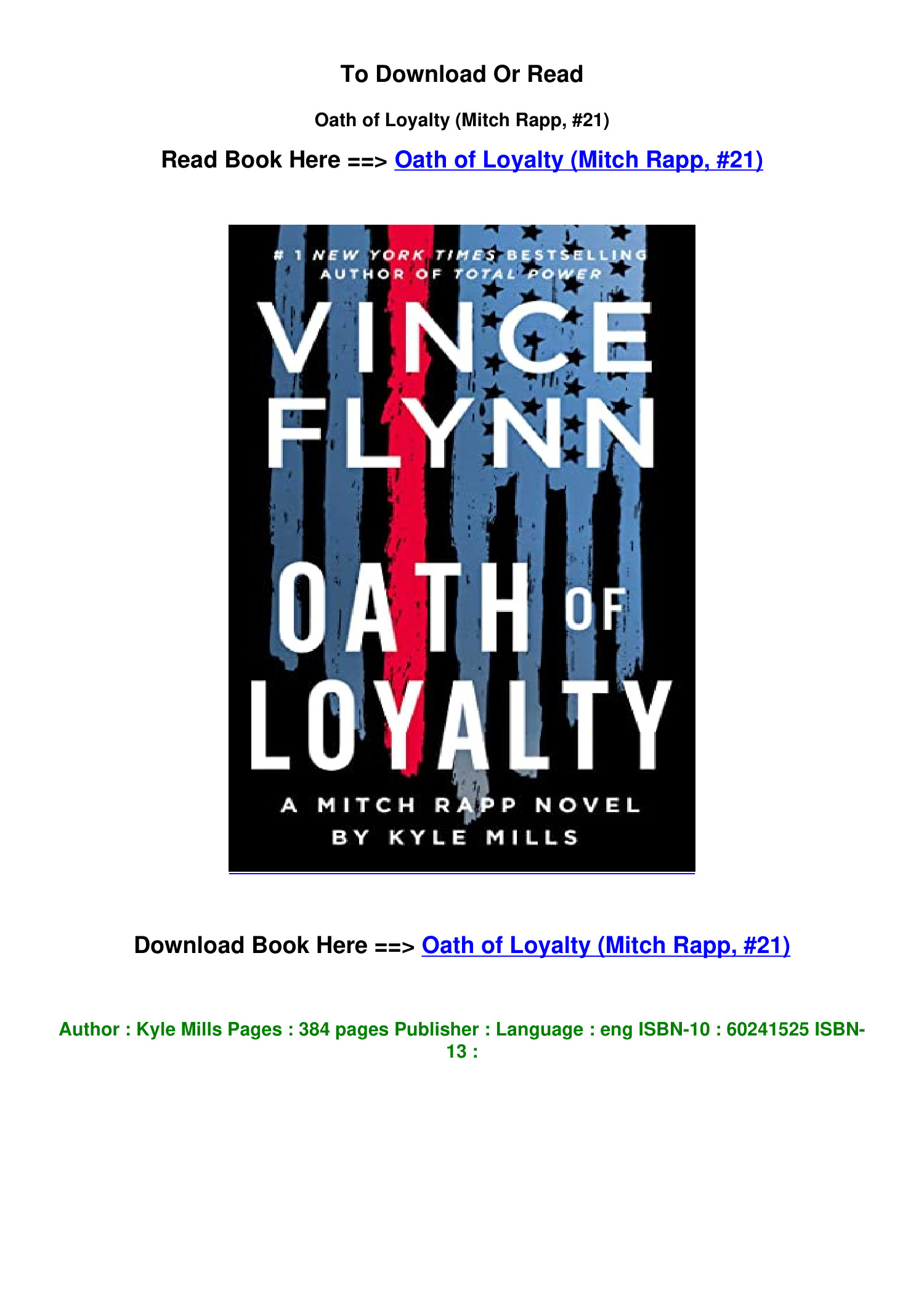 Download Pdf Oath Of Loyalty Mitch Rapp 21 By Kyle Millspdf Docdroid 