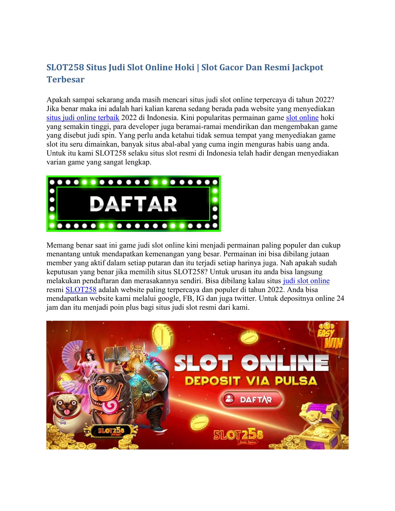 SLOT258 Situs Judi Slot Online Hoki Slot Gacor Dan Resmi Jackpot ...