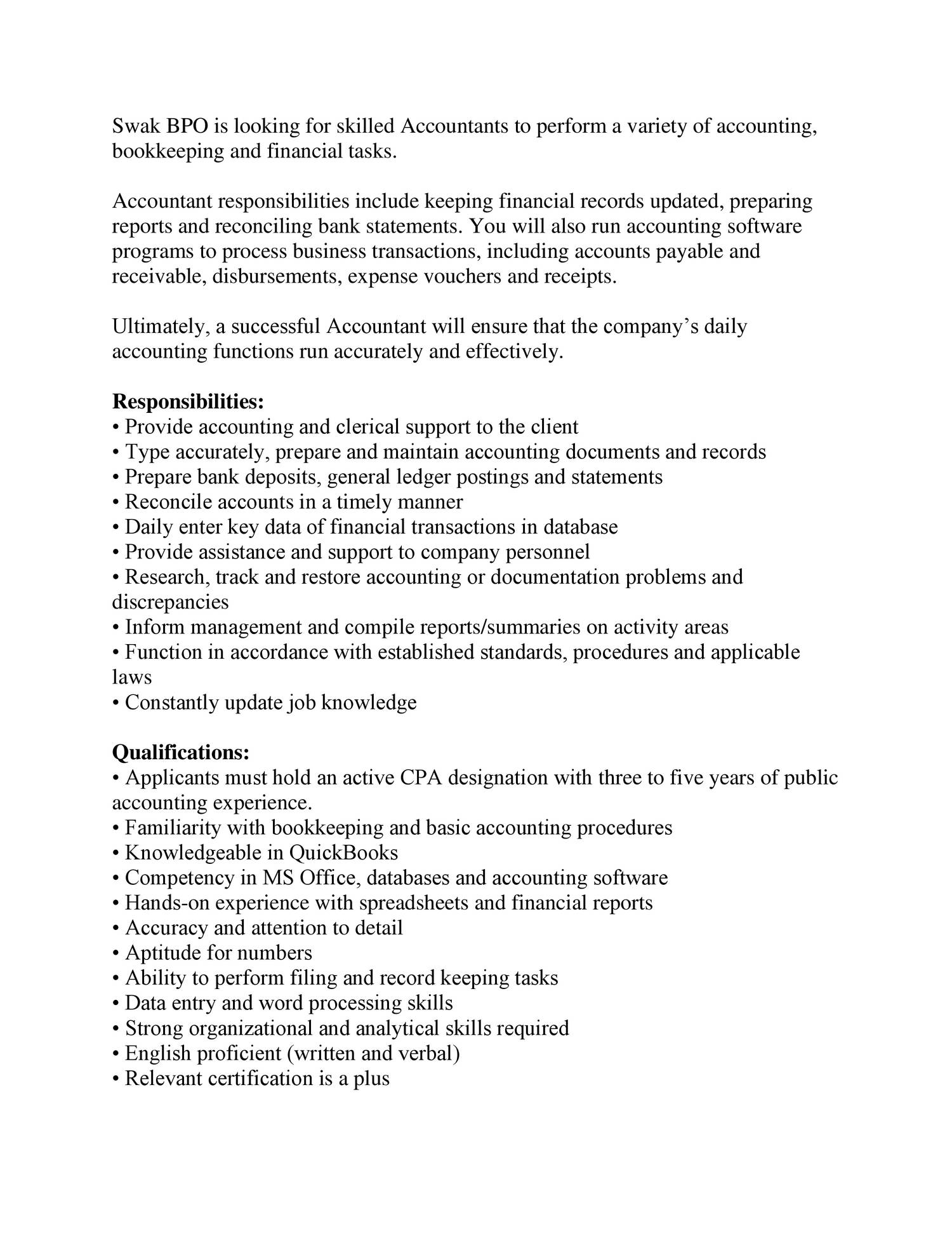 General Accountant Job Description Australia