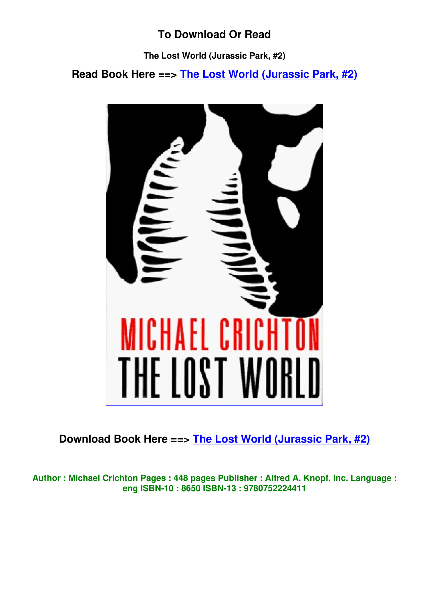 EPub DOWNLOAD The Lost World Jurassic Park 2 By Michael Crichton.pdf ...