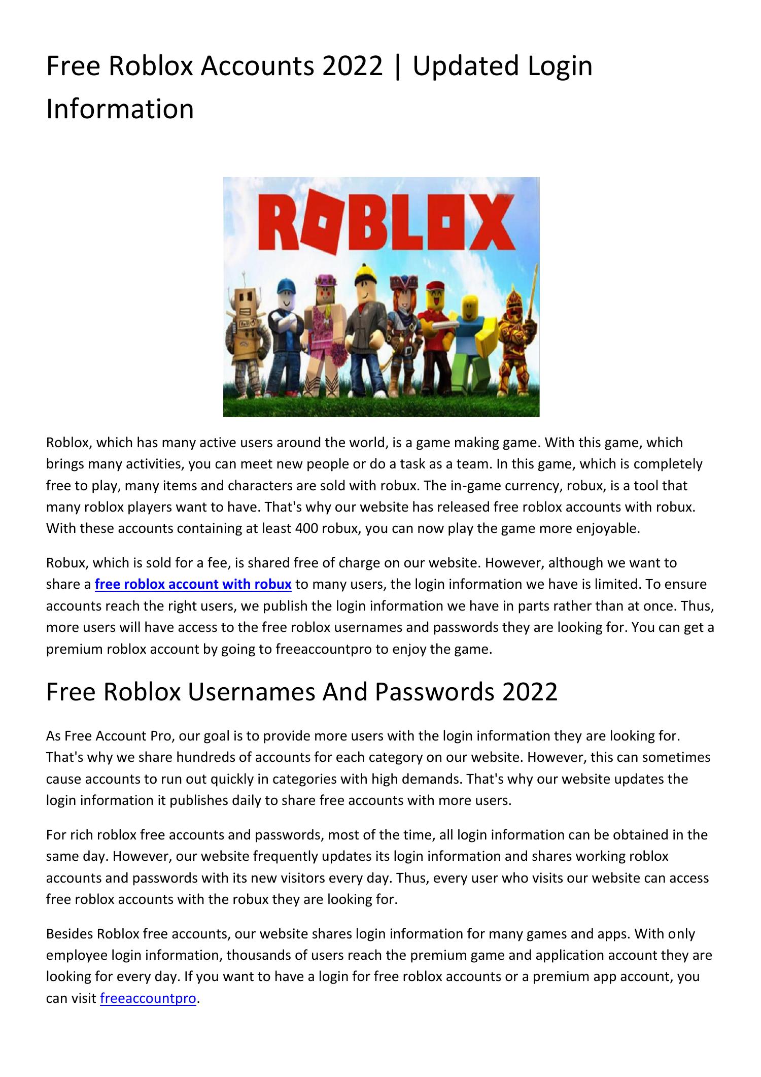 Roblox Free account