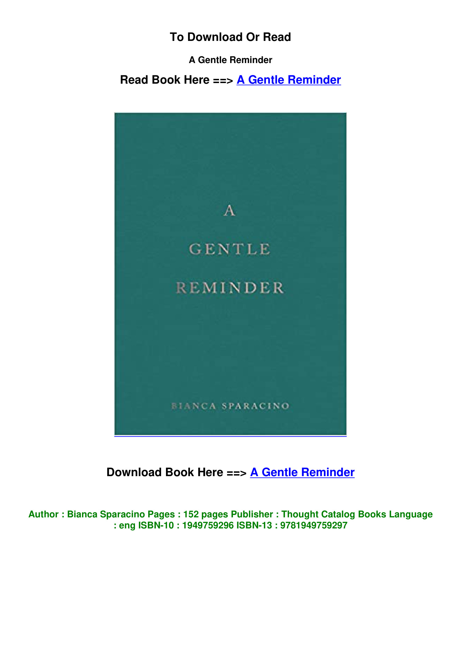 Epub Download A Gentle Reminder By Bianca Sparacino Pdf Docdroid