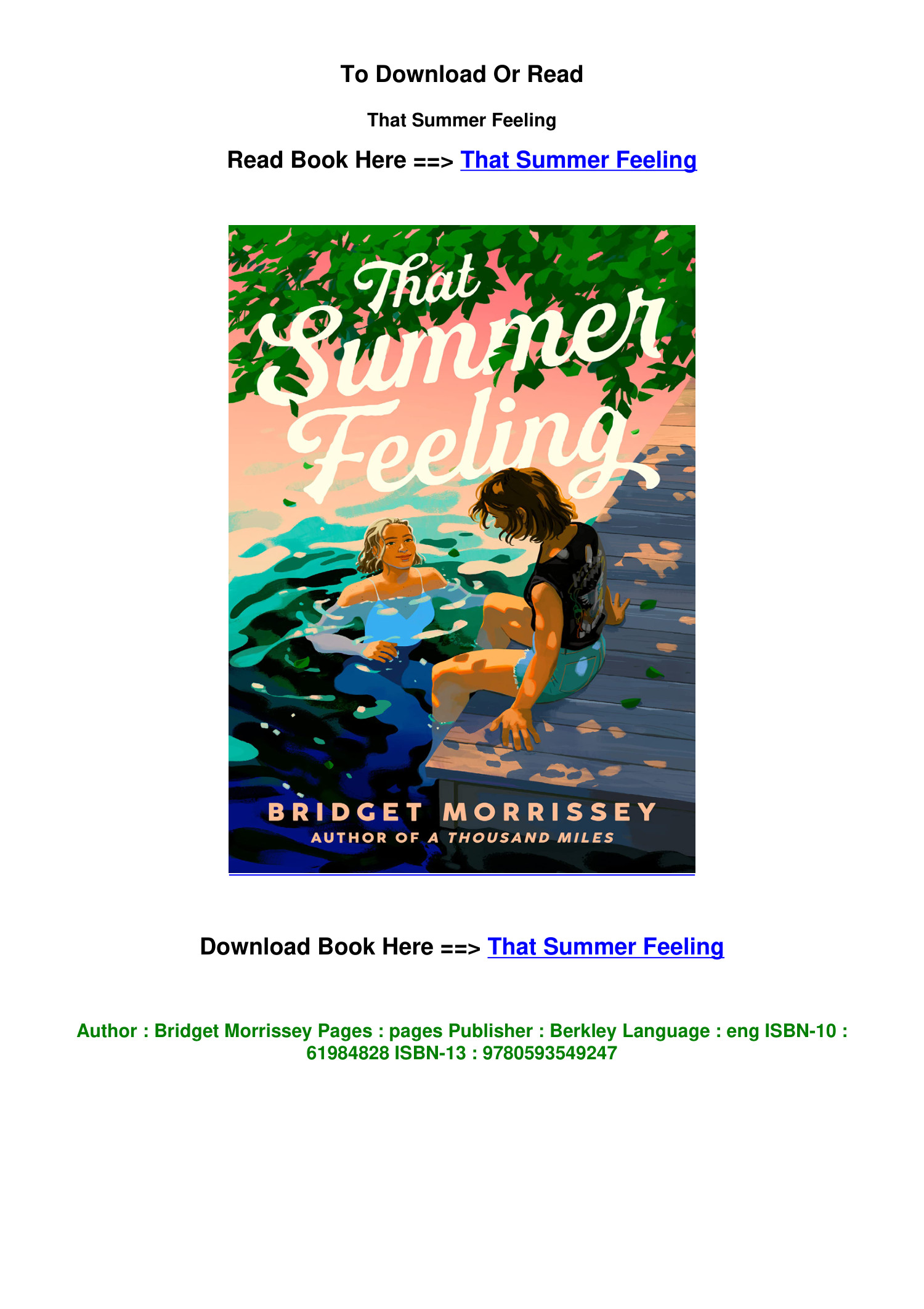 epub DOWNLOAD That Summer Feeling By Bridget Morrissey.pdf | DocDroid