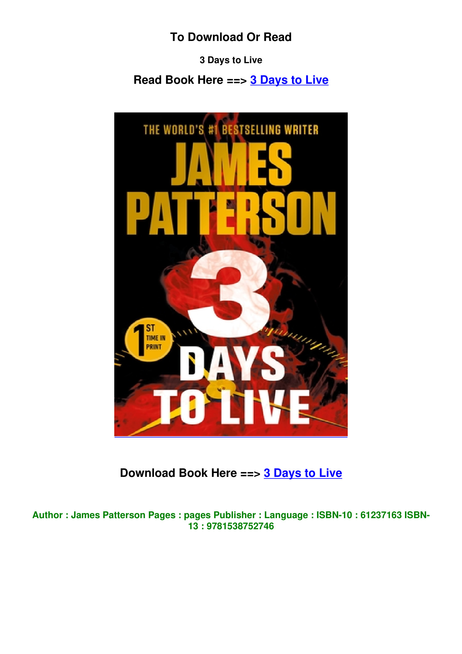 3 Days to Live by James Patterson