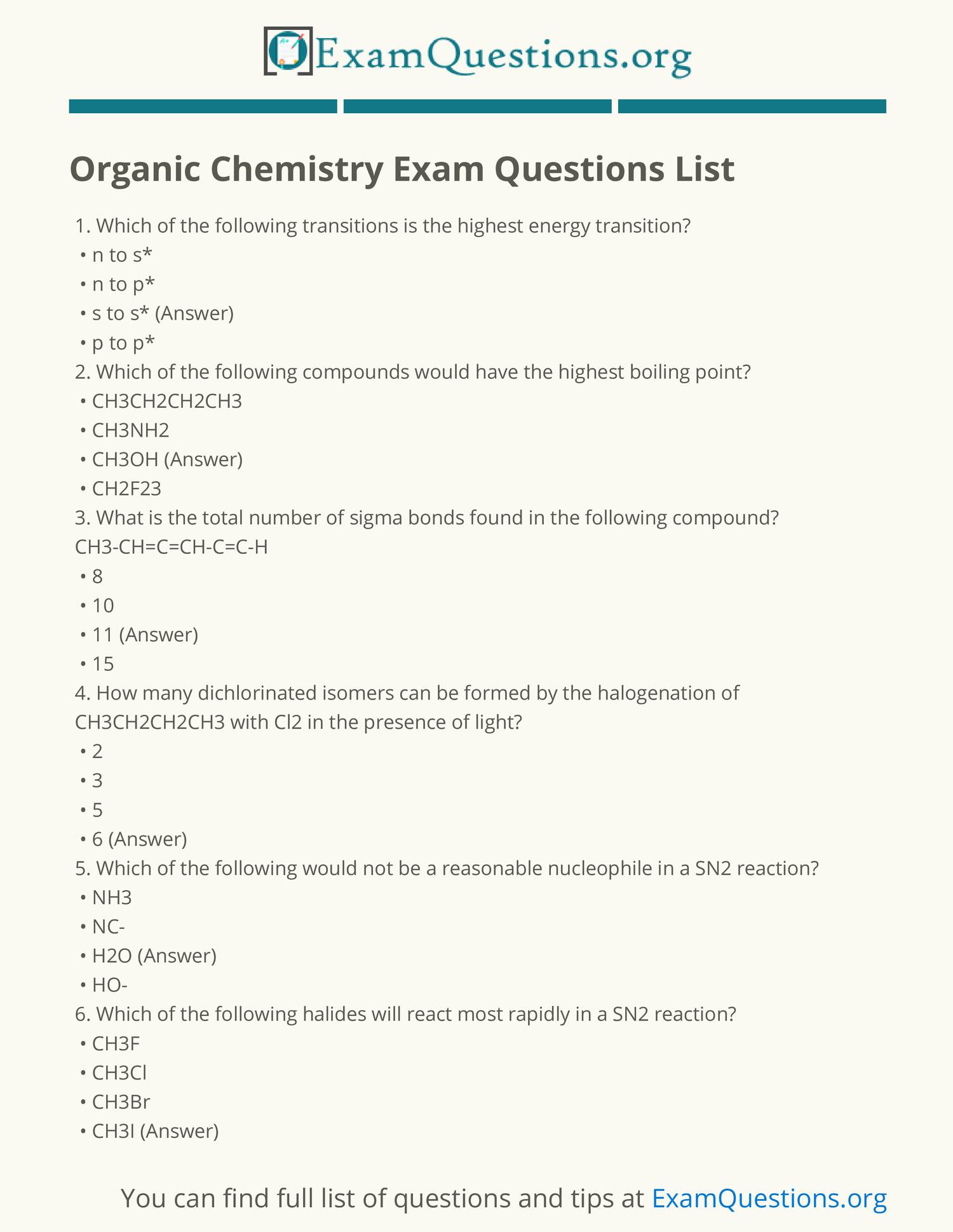 Organic Chemistry Exam Questions List pdf DocDroid