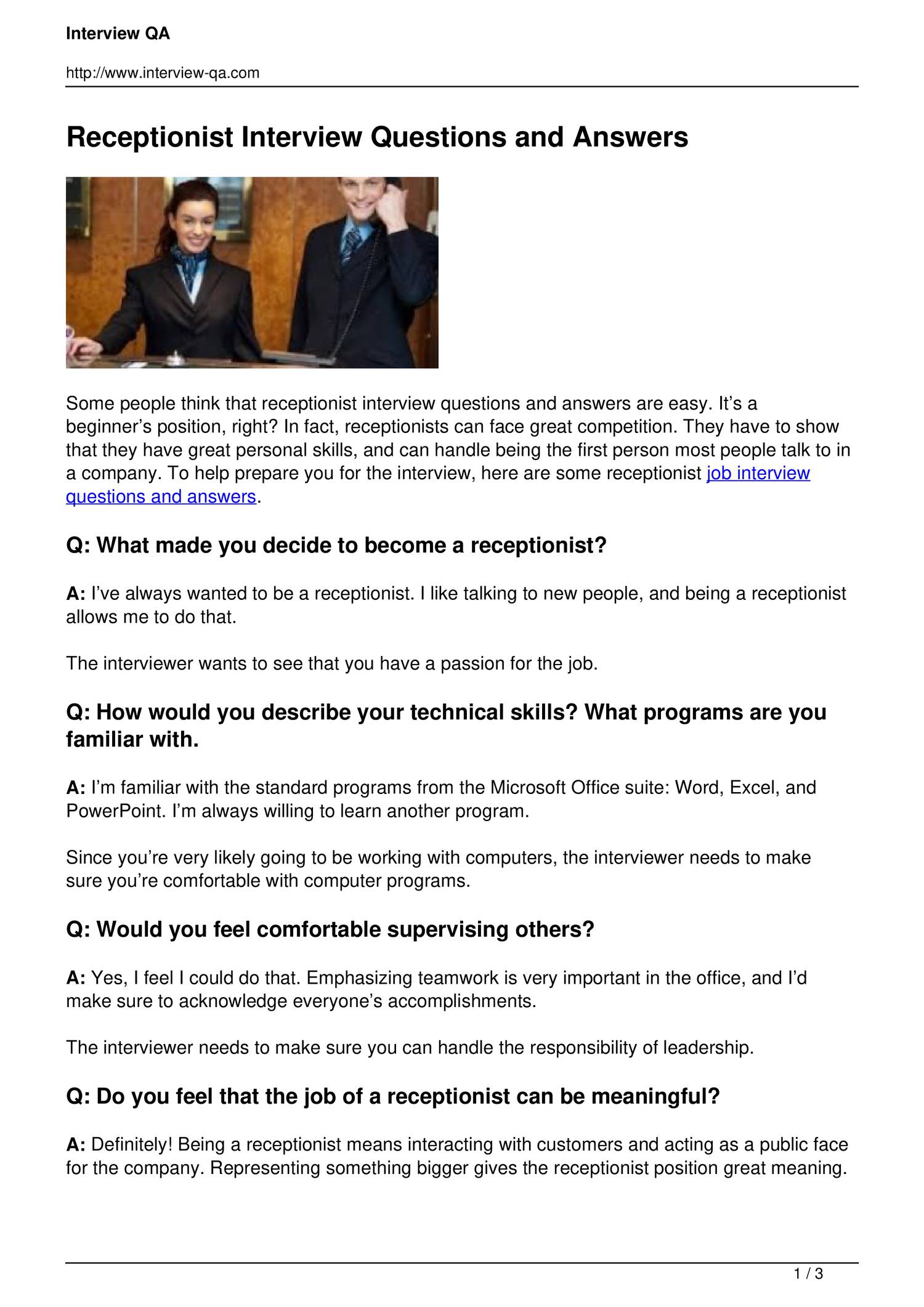 Receptionist interview questions and answers pdf DocDroid