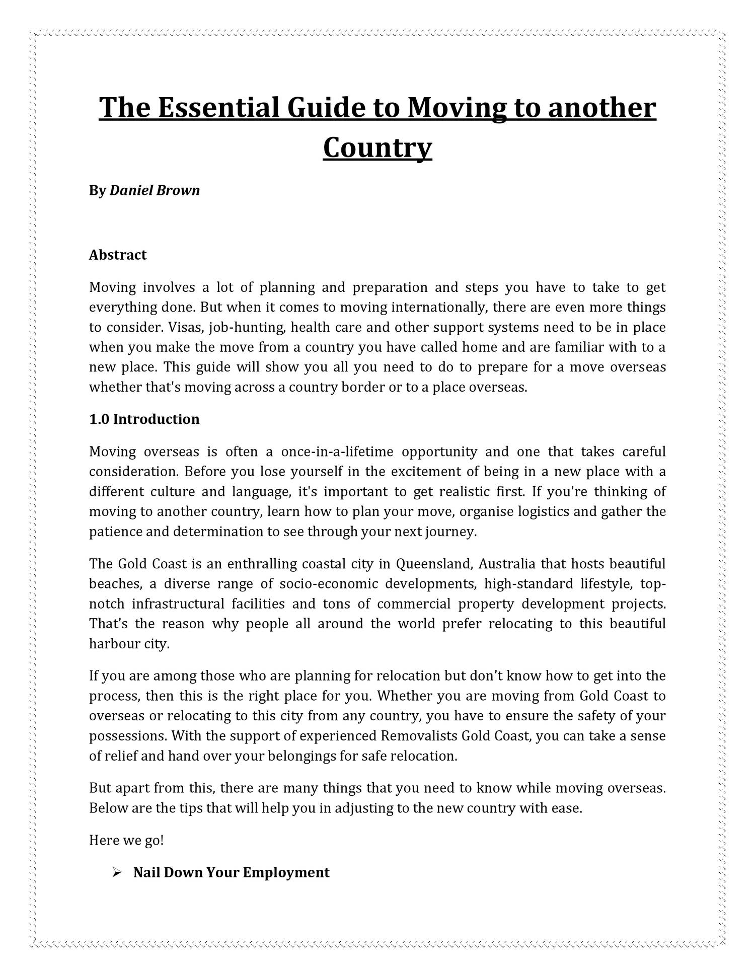 essay about move to another country