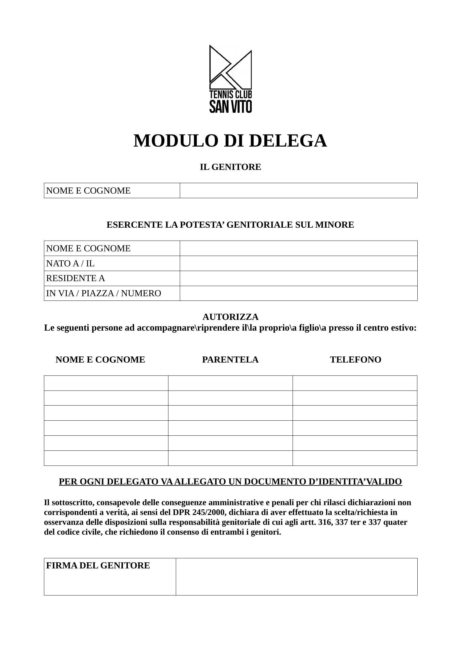 Modulo Di Delega Modulo 3963