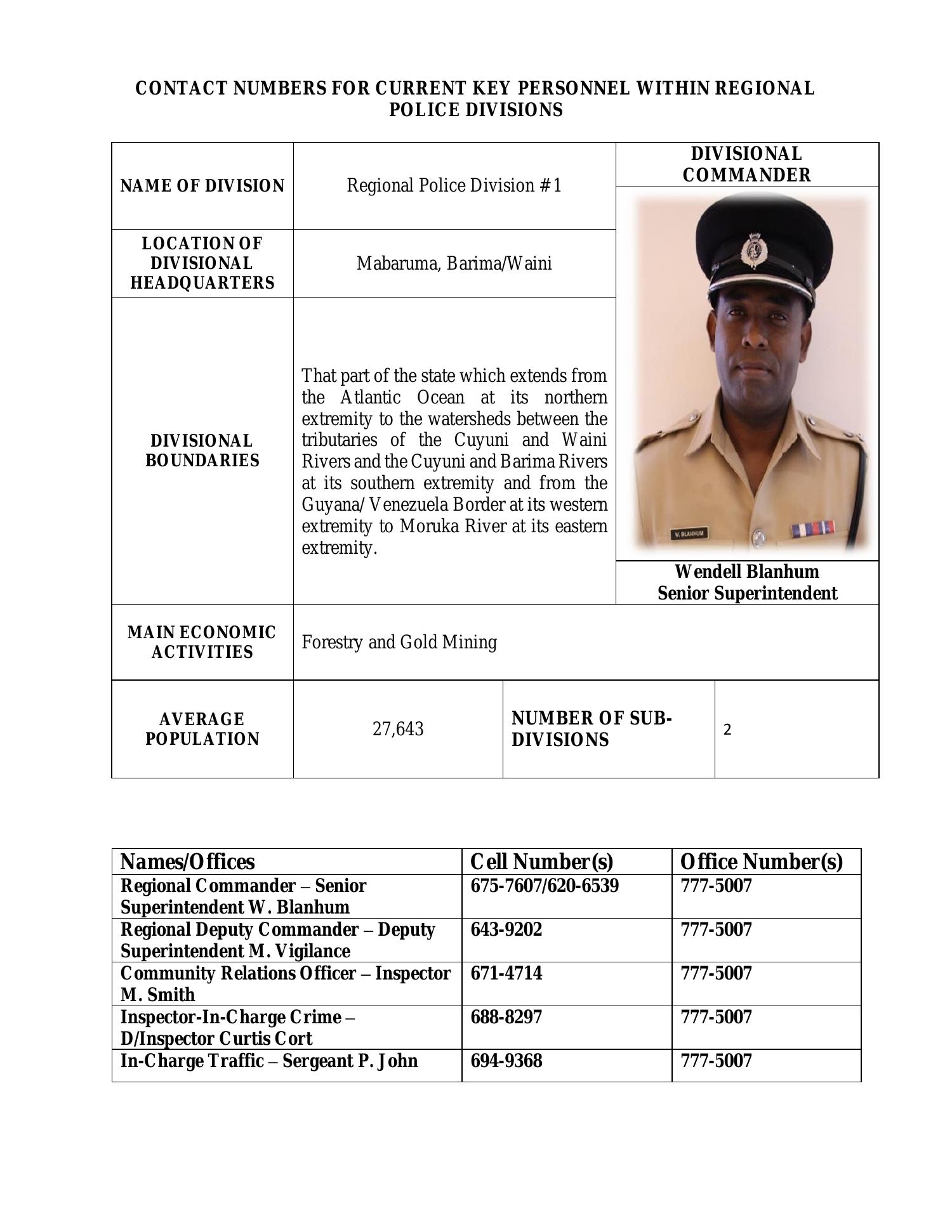 CONTACT NUMBERS FOR CURRENT KEY PERSONNEL WITHIN REGIONAL POLICE ...