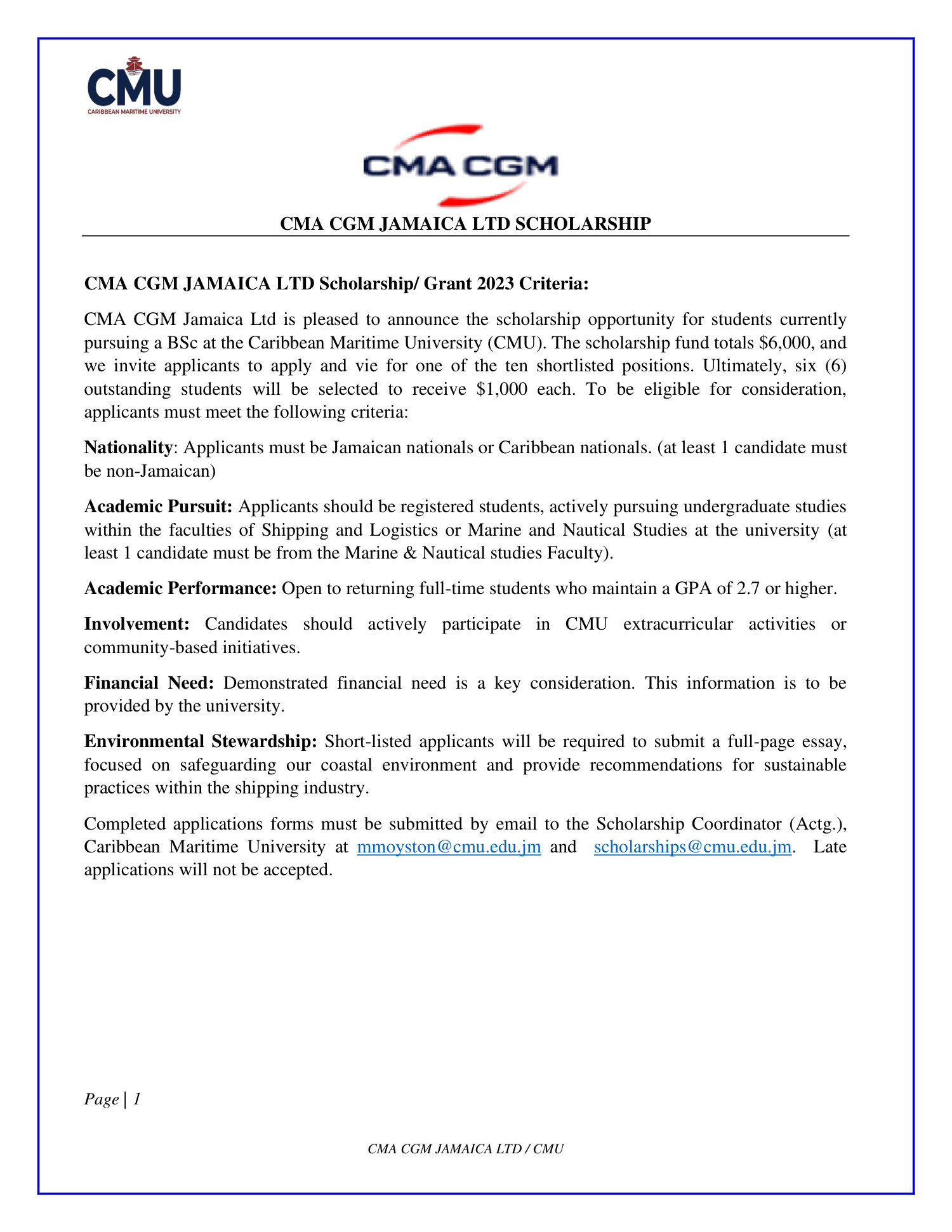 CMA CGM JAMAICA LTD Application Form .pdf | DocDroid