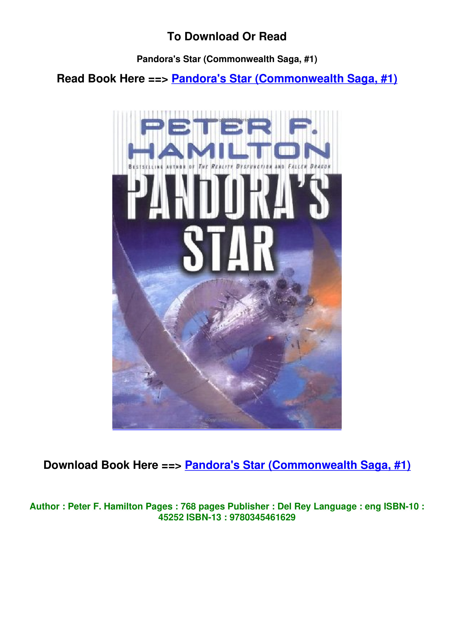 PANDORA'S STAR: PART ONE OF THE COMMONWEALTH SAGA, Peter F. Hamilton