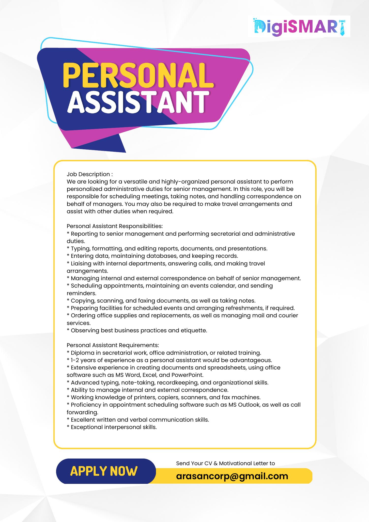 Personal Assistant Job Descriptionpdf Docdroid 0105