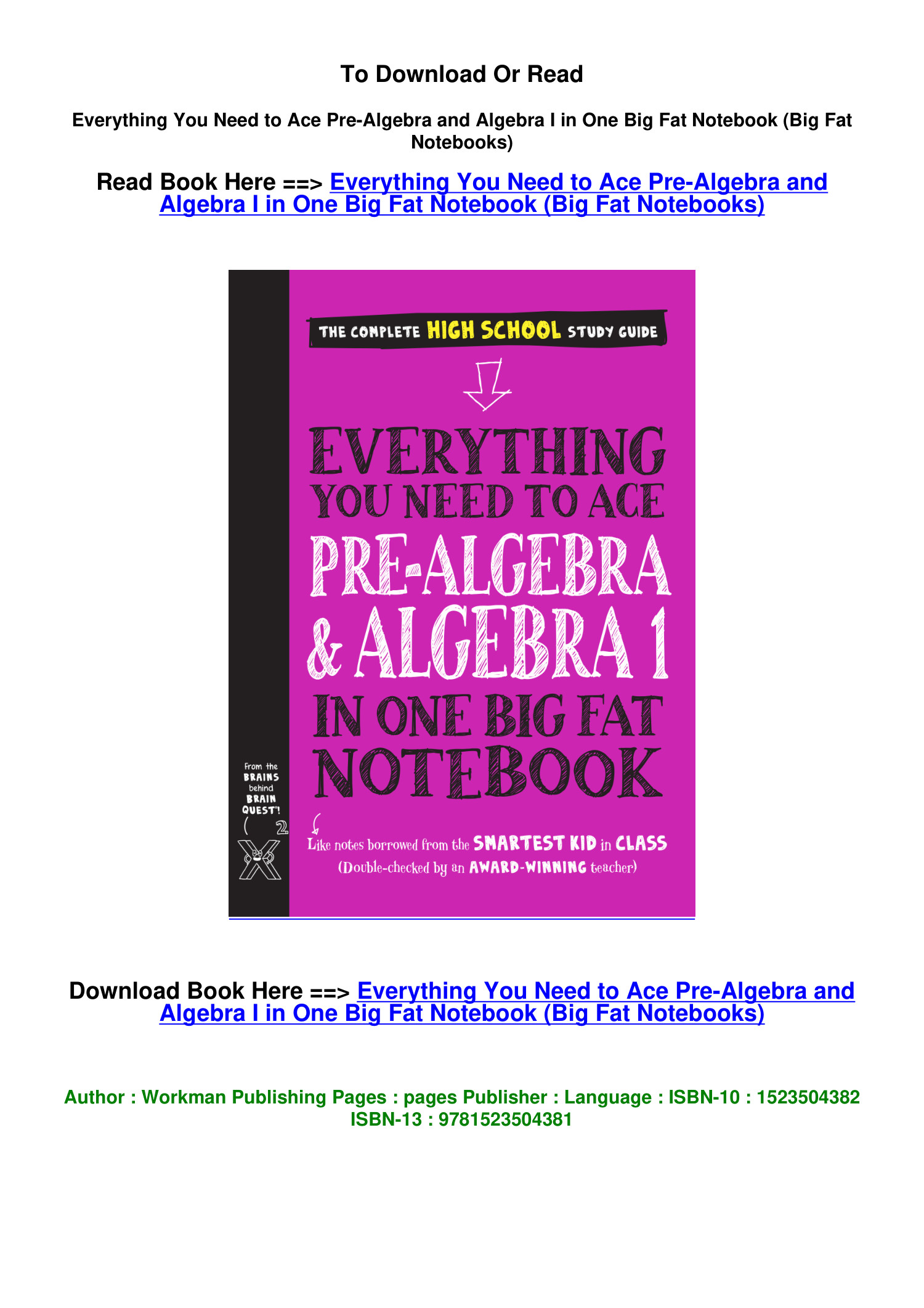 Download Pdf Everything You Need To Ace Pre Algebra And Algebra I In ...