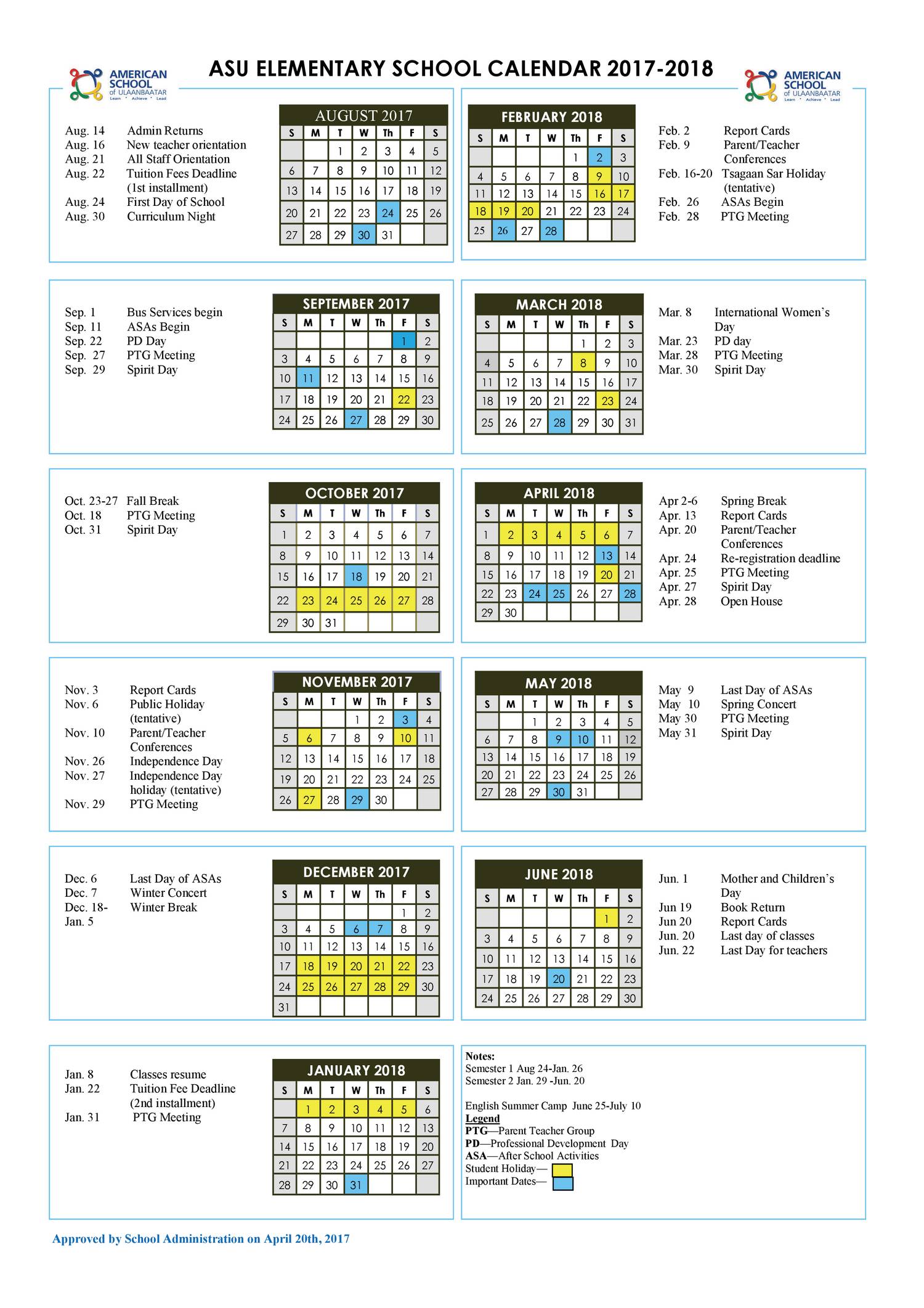 Elementary School Calendar 17 18 Pdf Docdroid