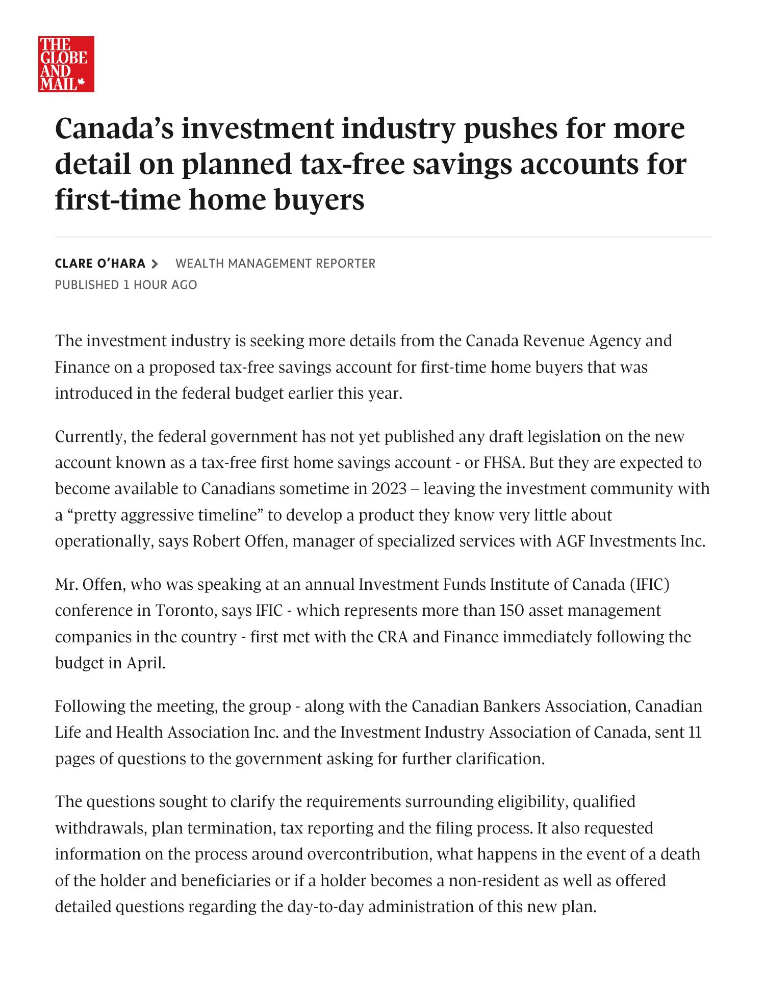 Canadas Investment Industry Pushes For More Detail On Planned Tax Free Savings Accounts For