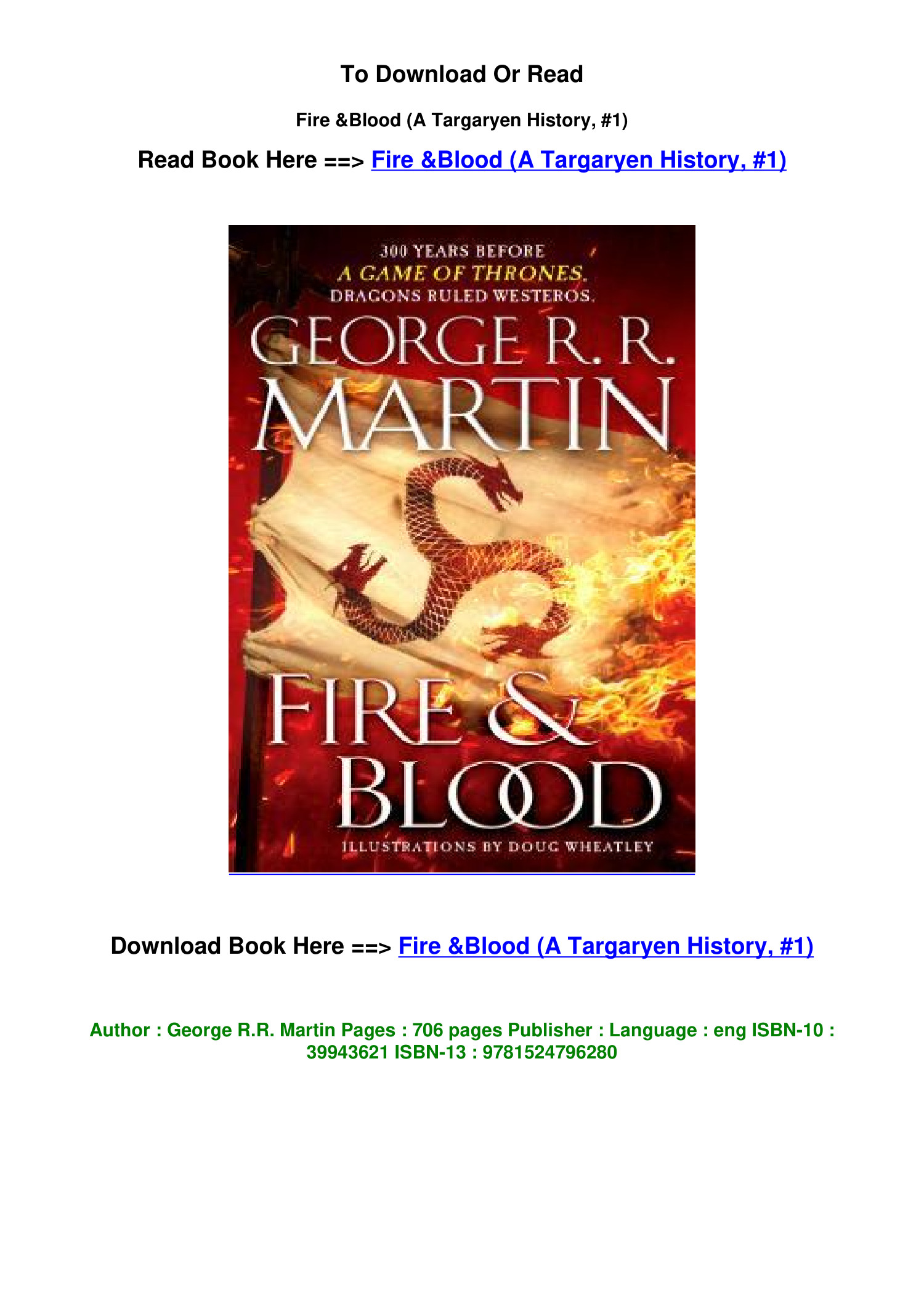 Pdf download Fire Blood A Targaryen History 1 By George R R Martin.pdf ...