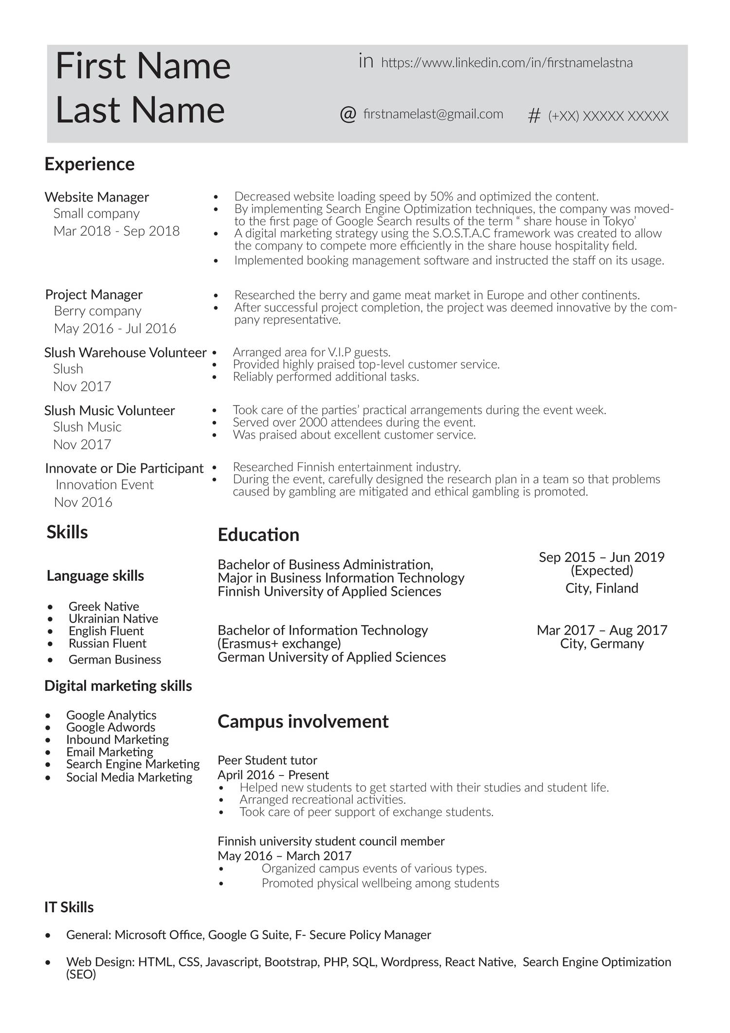 sample resume skills for fresh graduate