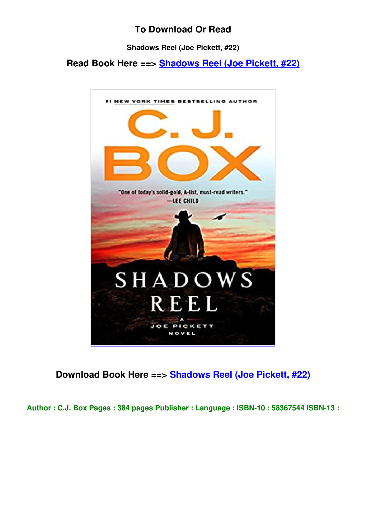 Download PDF Shadows Reel (Joe Pickett, #22) by C.J. Box (ba0kei