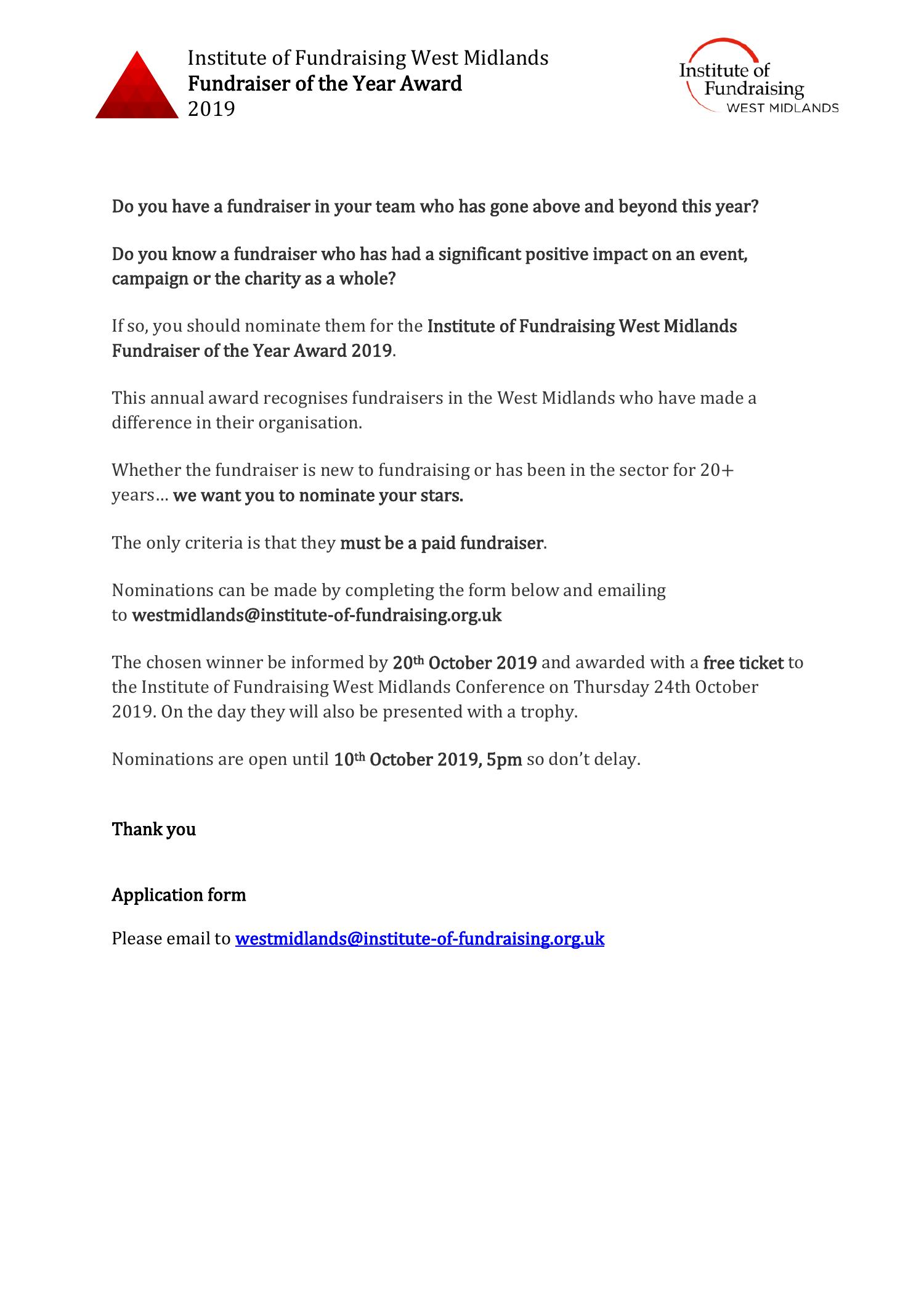 Institute Of Fundraising West Midlands Foty Application Form Docx