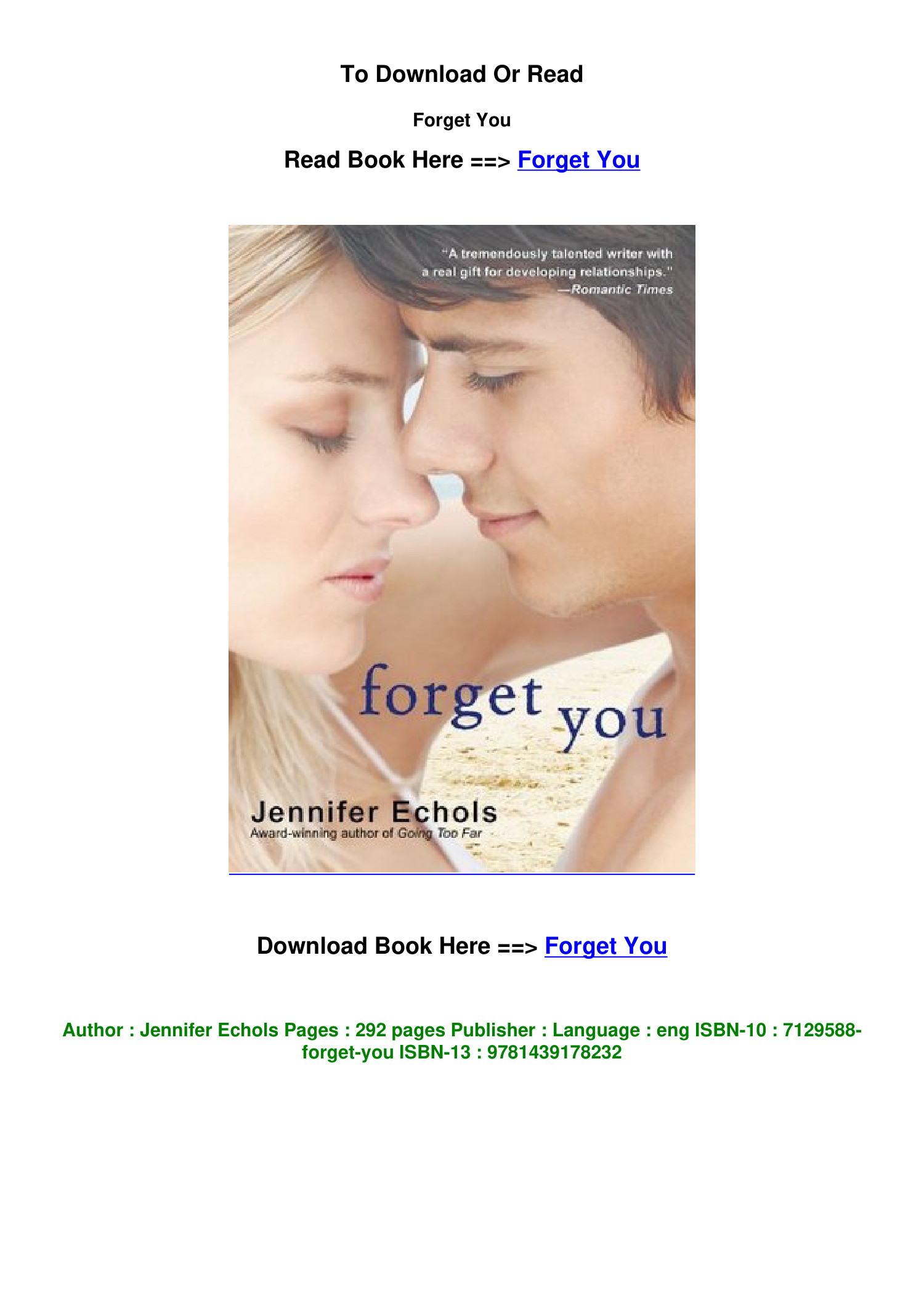 Download EPUB Forget You BY Jennifer Echols.pdf DocDroid