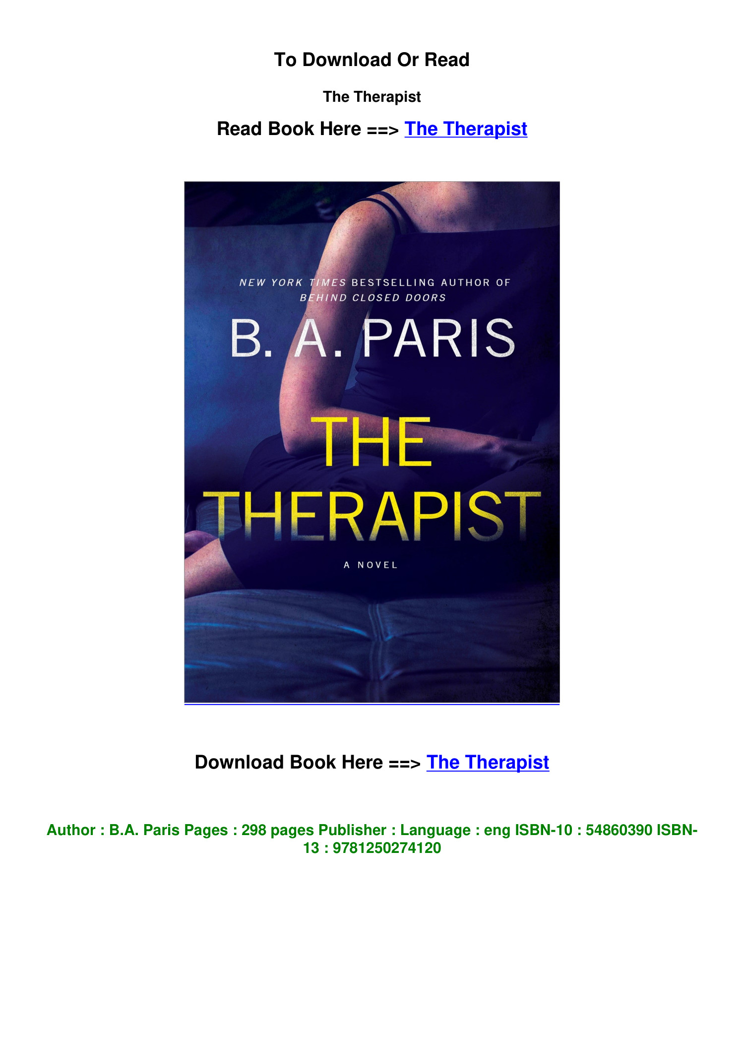 EPUB Download The Therapist BY B A Paris.pdf | DocDroid