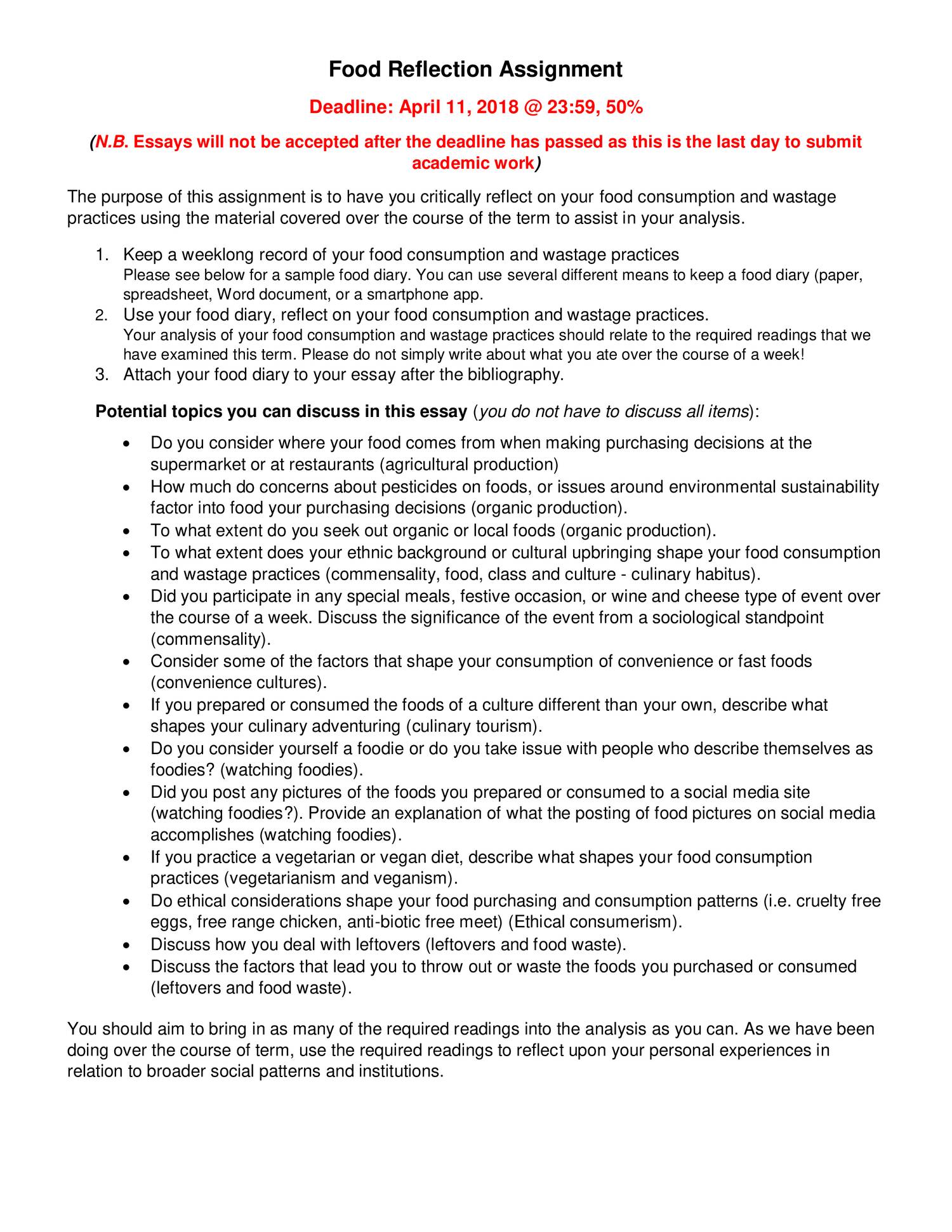 food log reflection essay