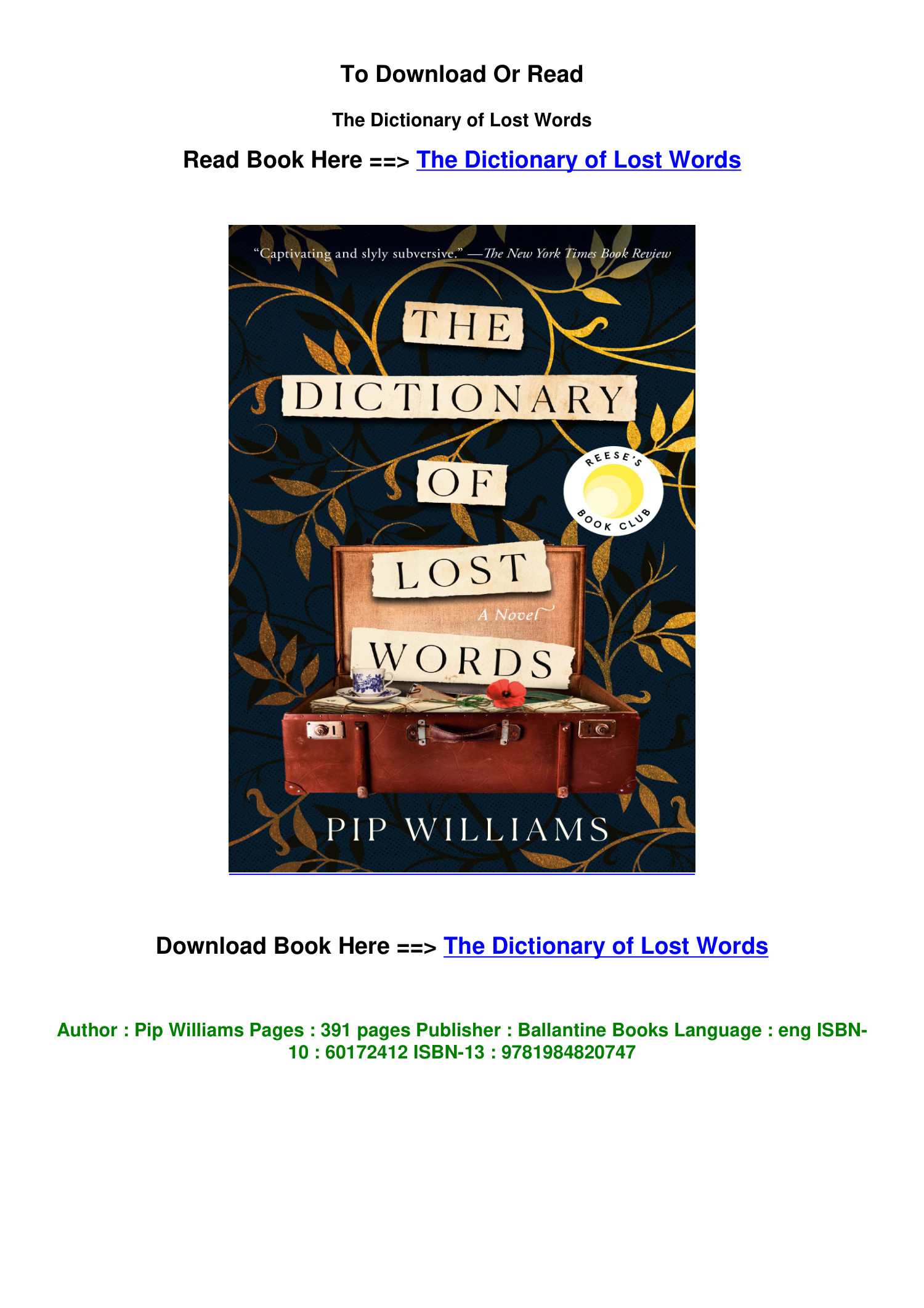 The Dictionary of Lost Words by Pip Williams: 9781984820747