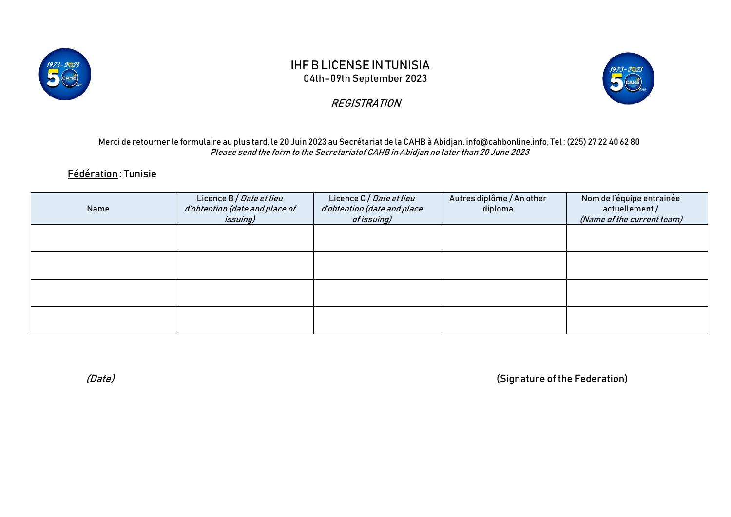 IHF B LICENSE IN TUNISIA - REGISTRATION.docx | DocDroid