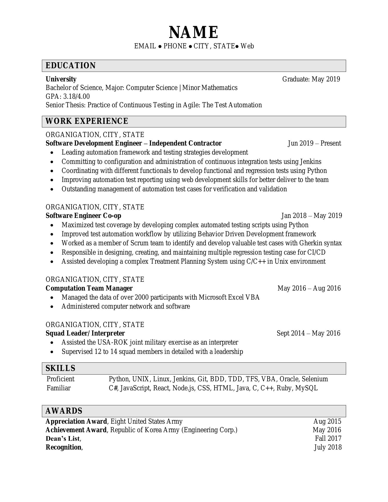 sample document review resume