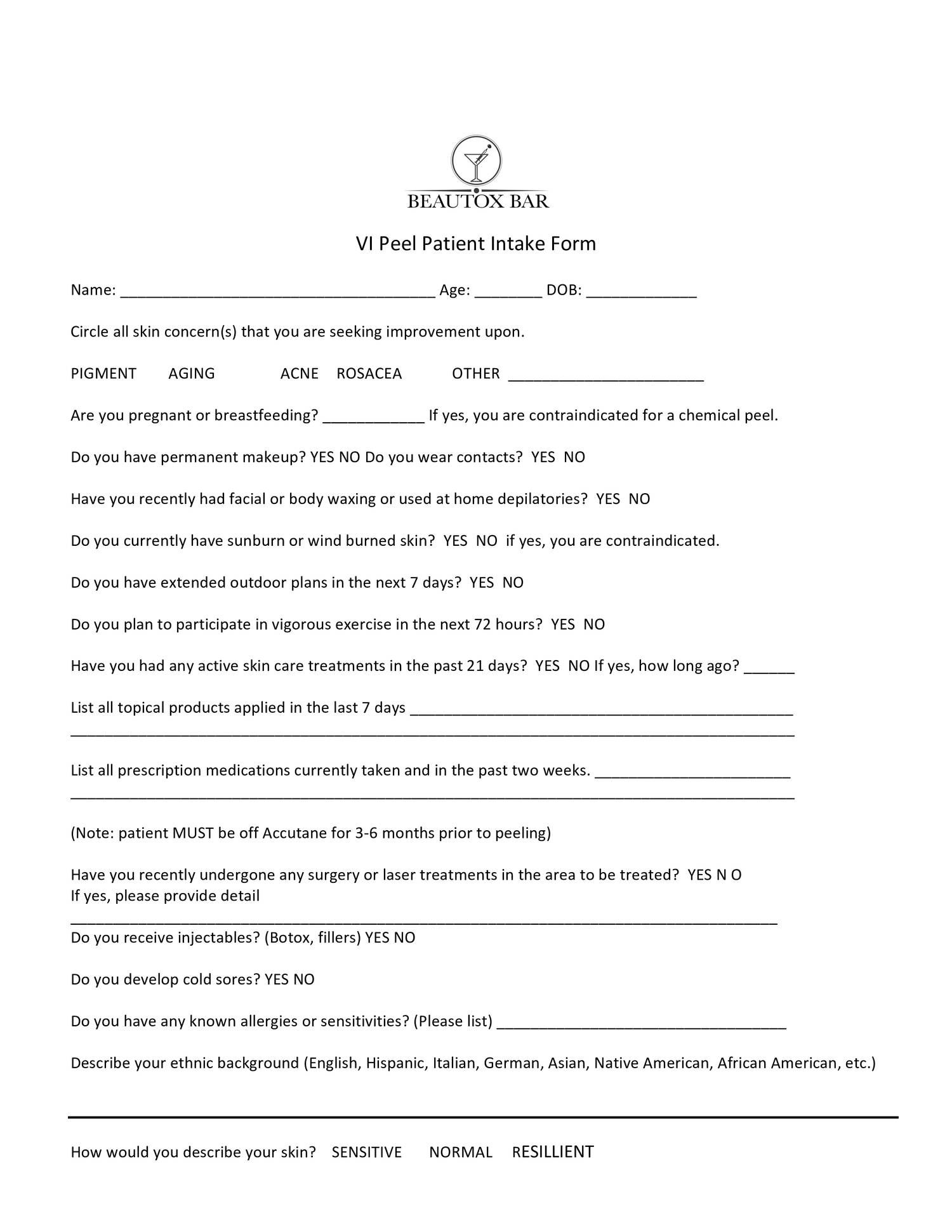 VI Peel Patient Intake Form pdf DocDroid