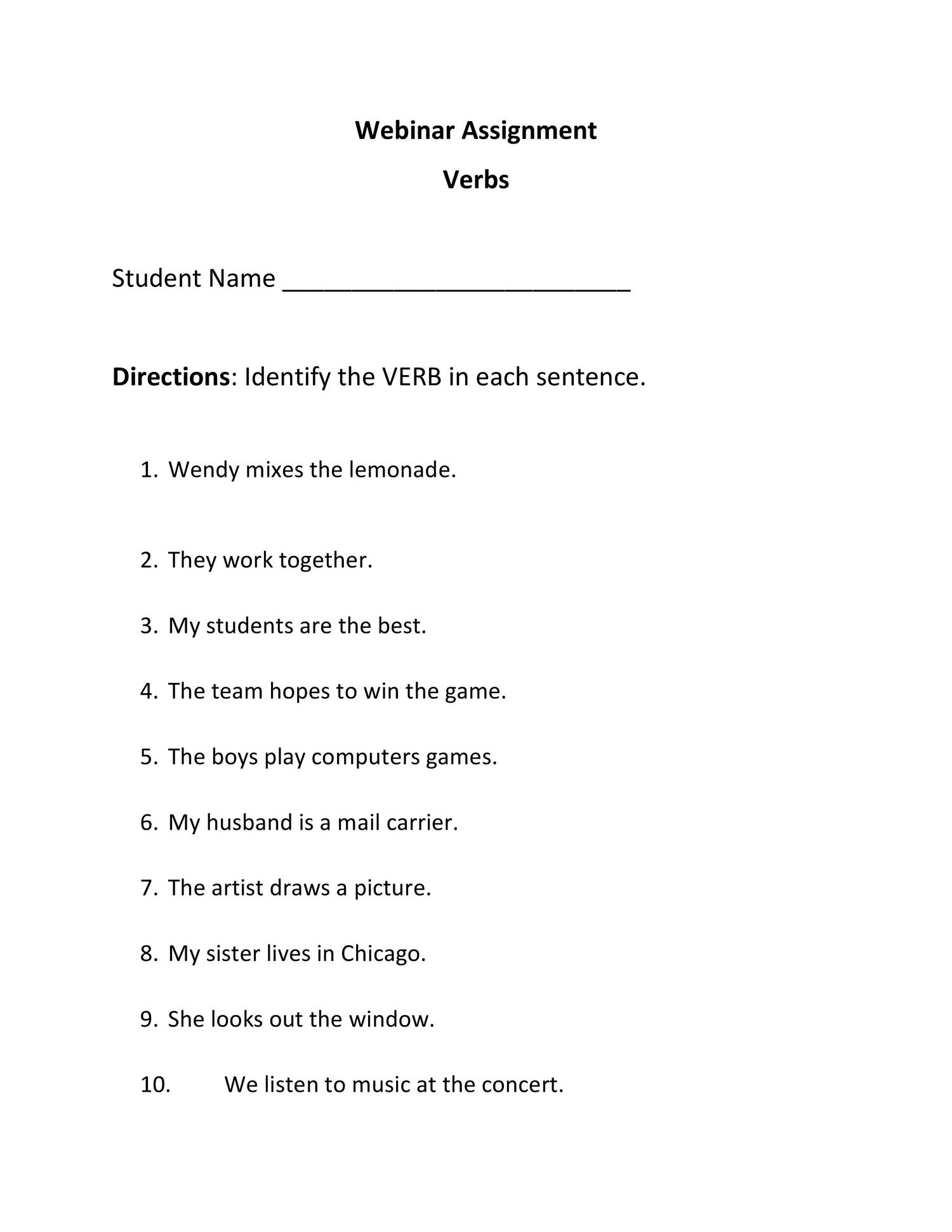 assignment on verb
