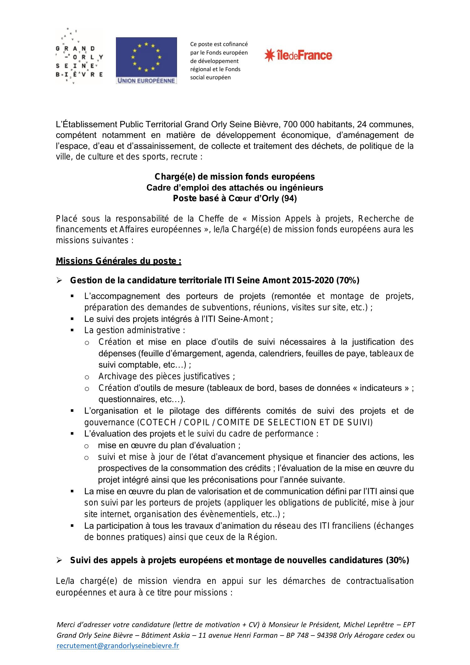 Fiche De Poste Charge E De Mission Fonds Europeens Pdf Docdroid