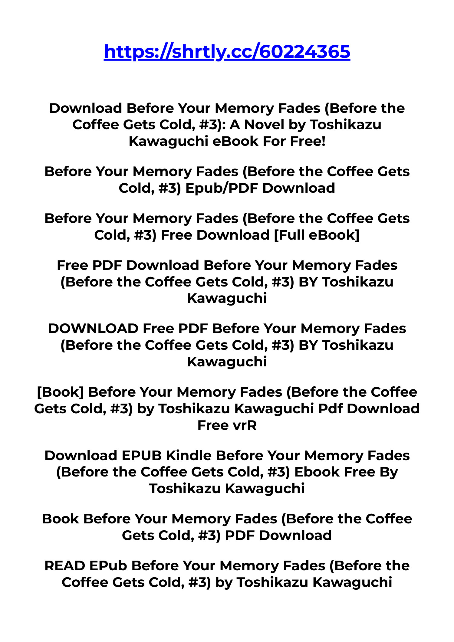 Download PDF Before Your Memory Fades (Before the Coffee Gets Cold, #3 ...