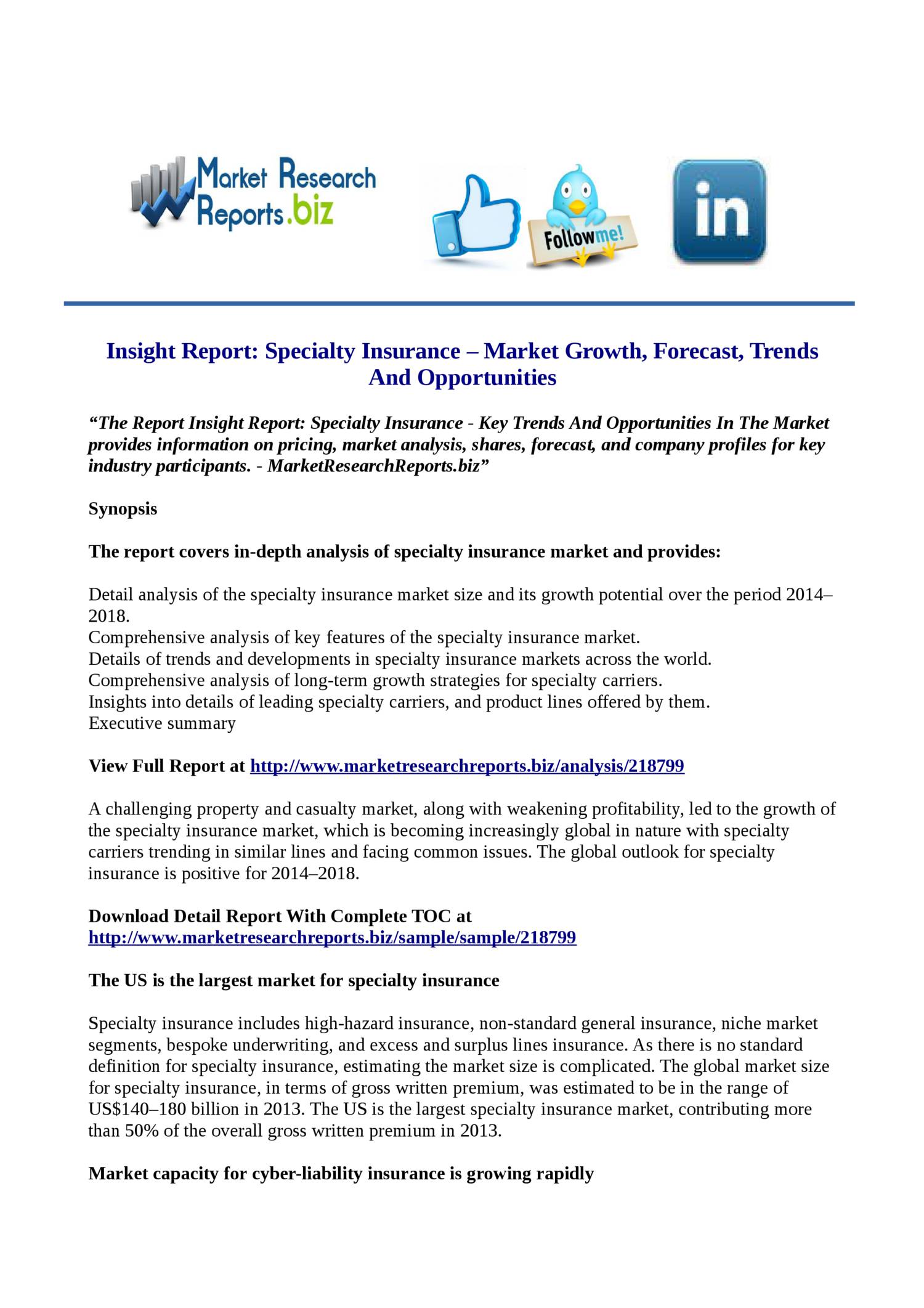 Insight Report- Specialty Insurance - Key Trends and Opportunities ...