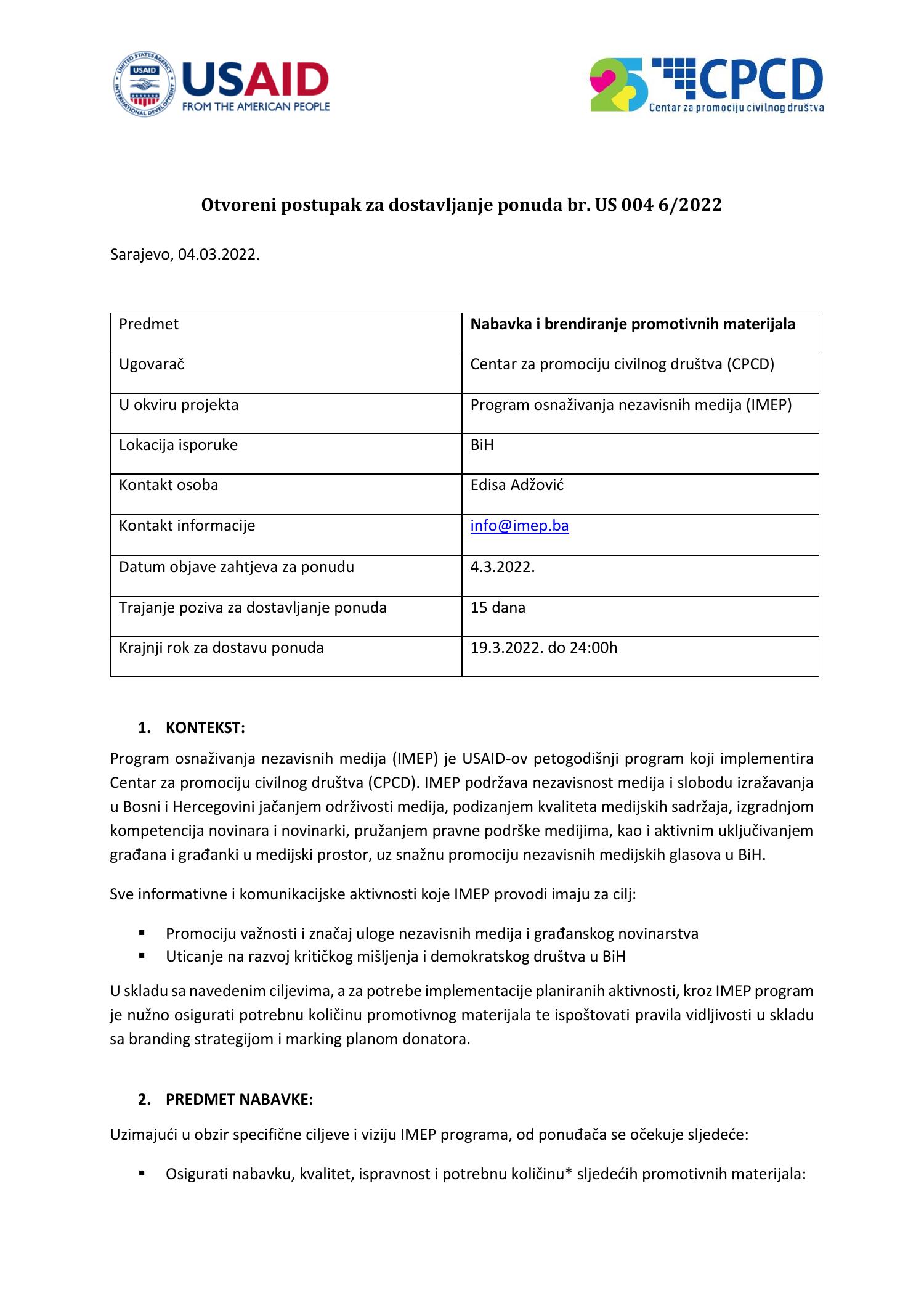 Otvoreni Postupak US 004 6-2022 Nabavka Promotivnih Materijala.docx ...