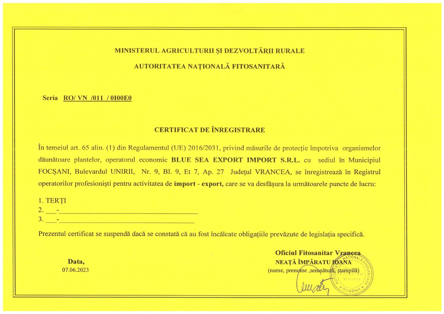 Certificat De Inregistrare Registrul Operatorilor Profesionisti La