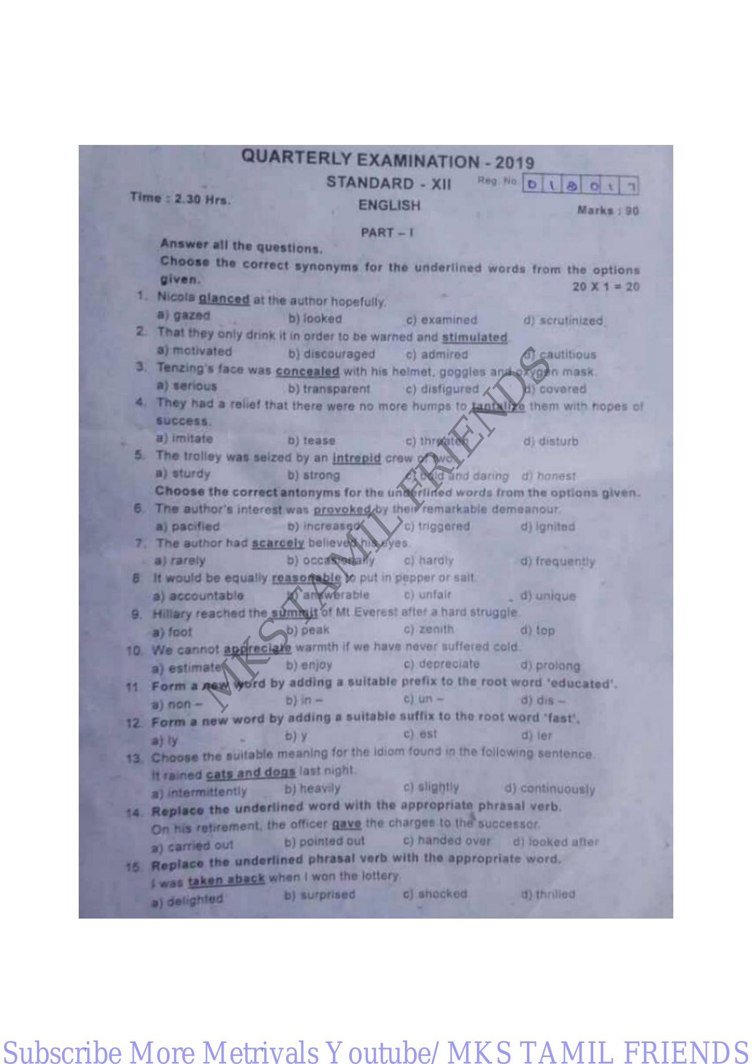 12th English Quarterly Exam Model Question Paper 2019 2pdf Docdroid 4726