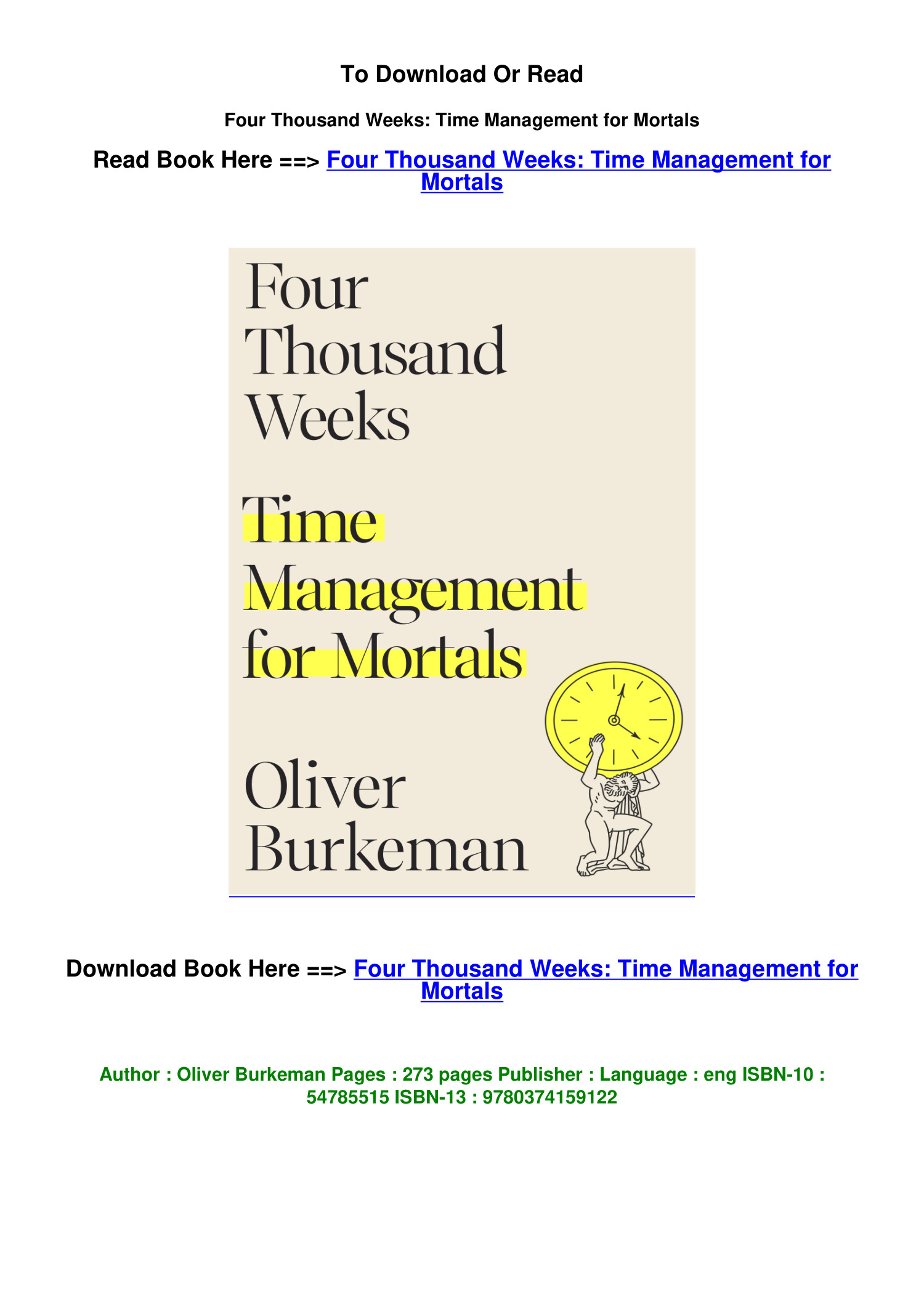 Four Thousand Weeks: Time Management for Mortals: 9780374159122: Burkeman,  Oliver: Books 