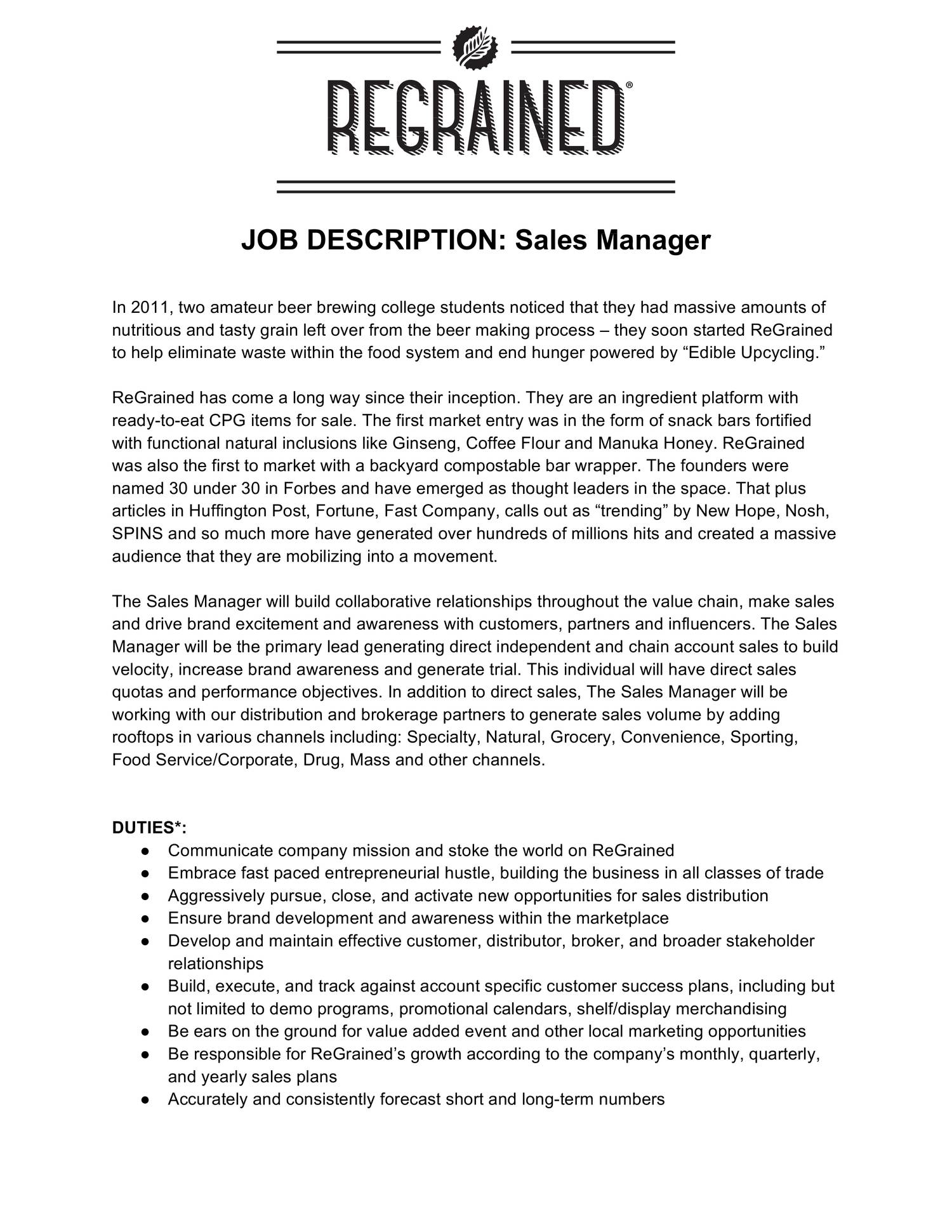 Sales Manager Job Description pdf DocDroid